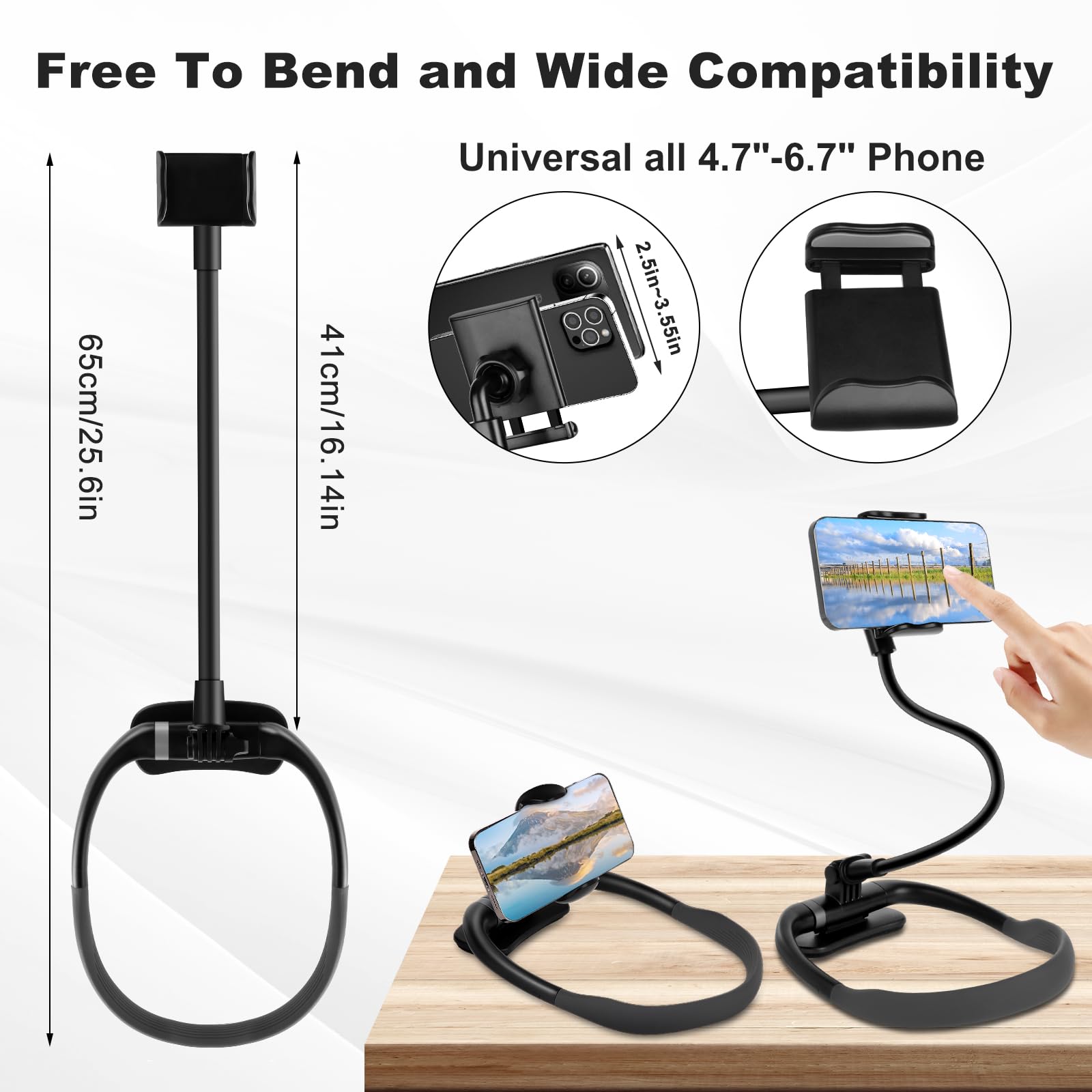 Flexible Gooseneck Phone Stand Holder - Hands-Free Adjustable Neck & Bed Mount for iPhone, Samsung (4.7