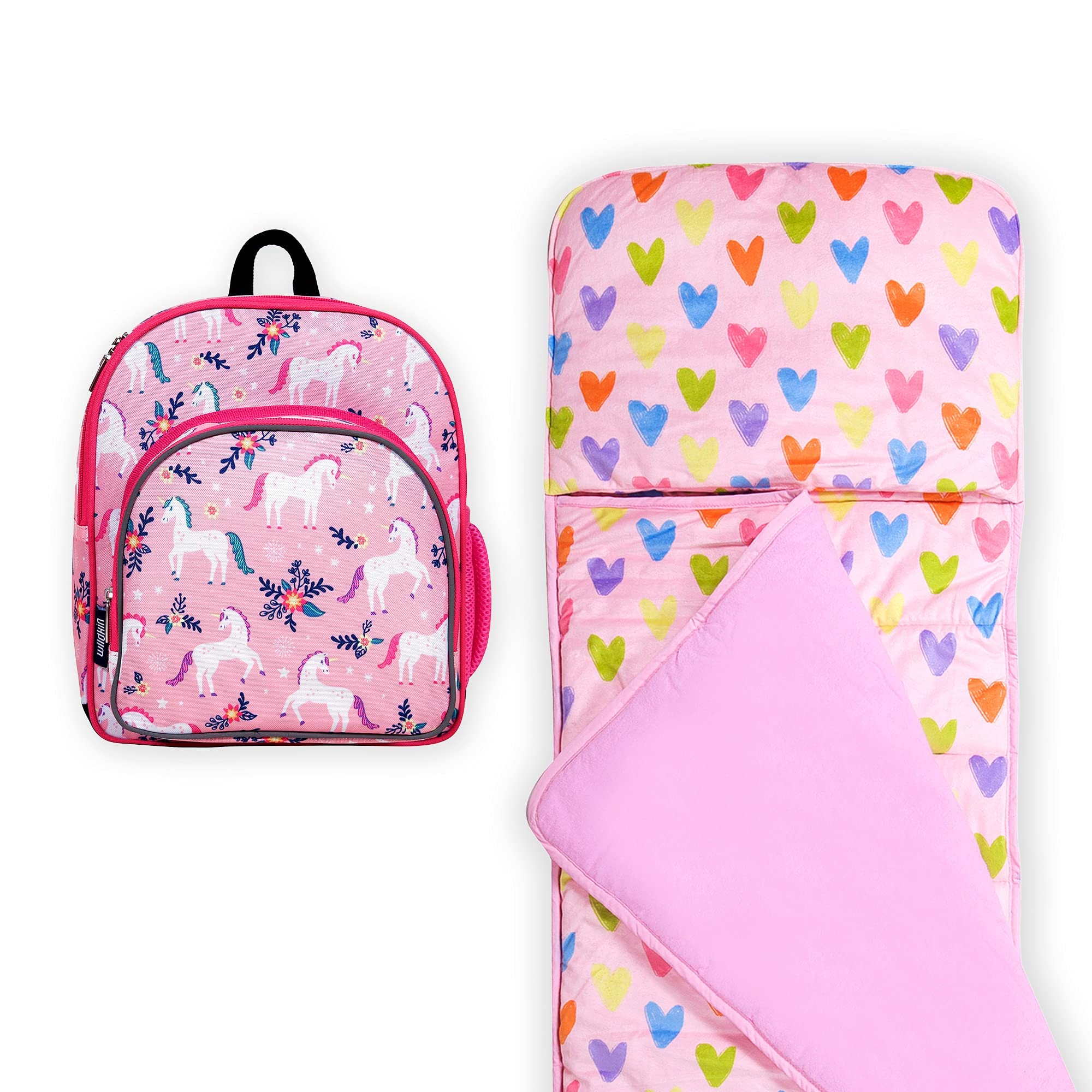 Wildkin 12 Inch Kids Backpack Set with Plush Nap Mat - Magical Unicorn Design for School, Travel & Daycare | Durable Backpack for Girls & Boys | Perfect for Preschool, Kindergarten & Sleepovers