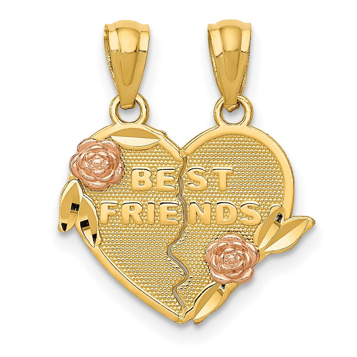 14K Two-Tone Gold Best Friends Heart Pendant Necklace - 19mm x 16mm Break Apart Charm for Couples, BFFs & Sisters - Perfect Gift for Anniversary, Valentine's Day & Friendship Jewelry