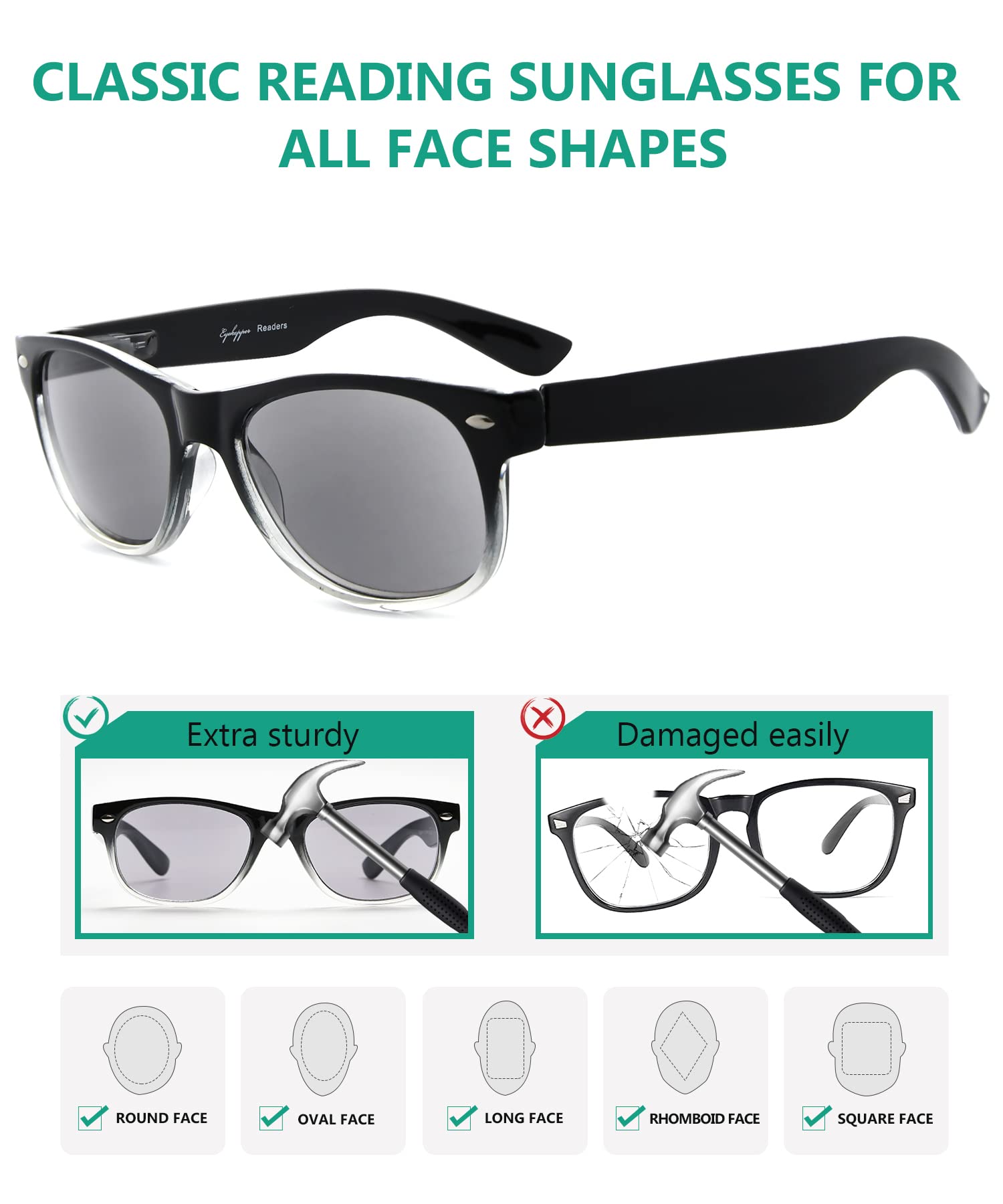 Eyekepper Classic 80's Style Reading Glasses for Women - 5 Pairs of Fashion Readers with UV Protection Sunglasses - Perfect for Reading, Computer Use, and Outdoor Activities