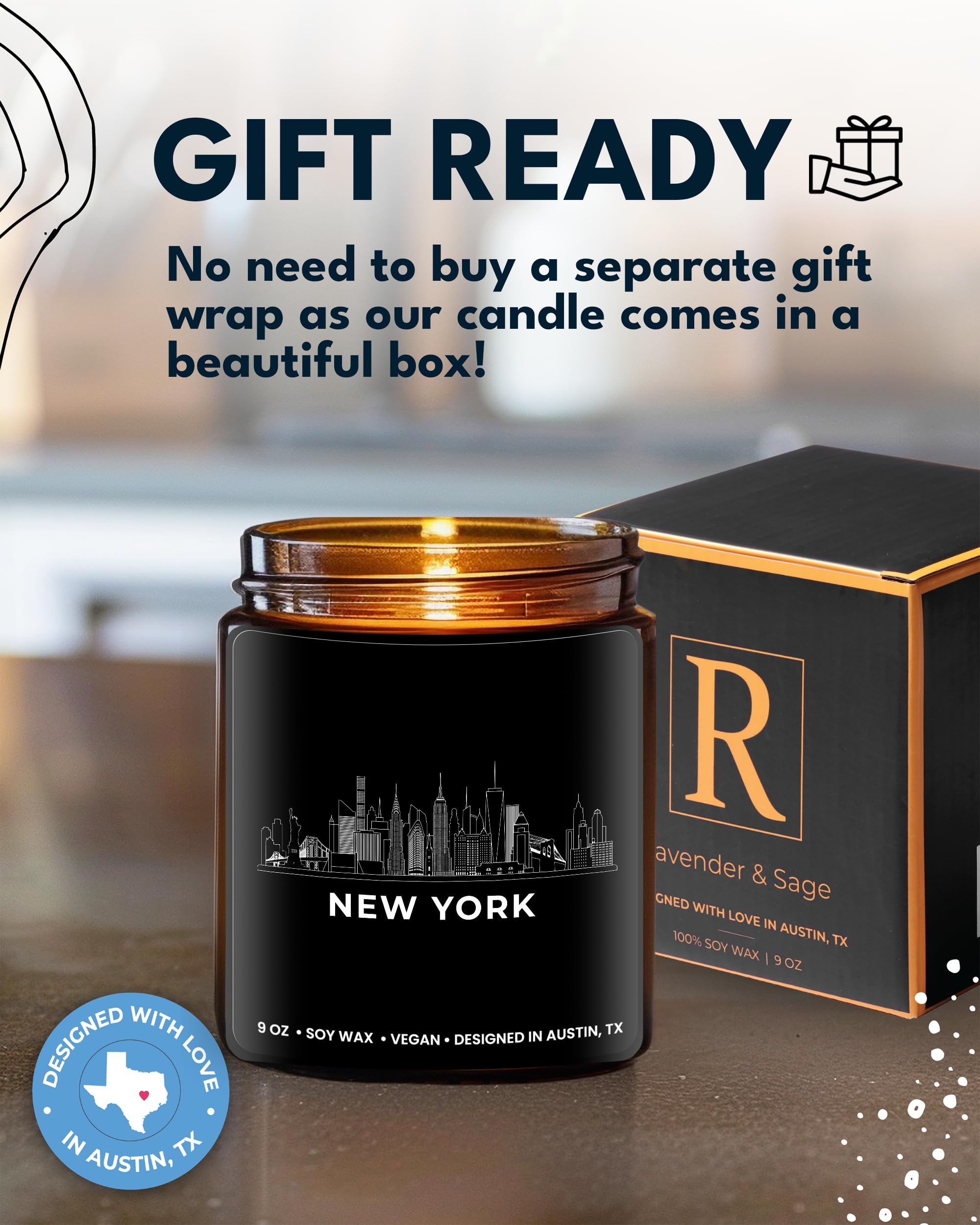 New York City Candle - Scented Soy Wax Candle with NYC Skyline | Unique Housewarming Gift for New Yorkers, Birthday & Christmas Present for Men & Women | Perfect NYC-Themed Souvenir for Friends, Moving Away Gifts | Home Decor, Relaxation & Romantic Ambiance