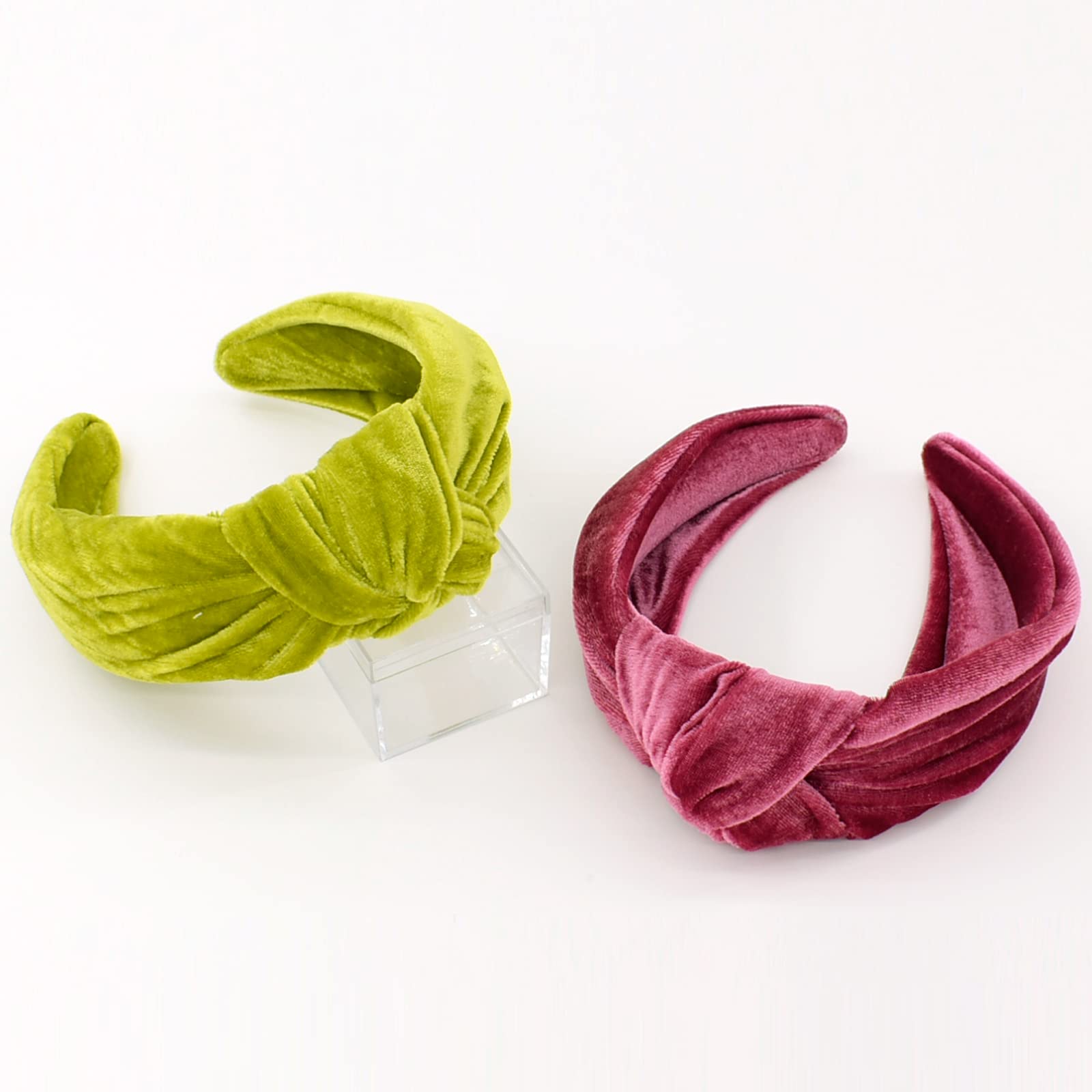 BEGOOD Women's Knotted Wide Headbands 2-Pack - Velvet Hair Accessories for Women & Girls (Rose & Green) - Perfect for Workouts, Yoga, Fashion & Everyday Wear