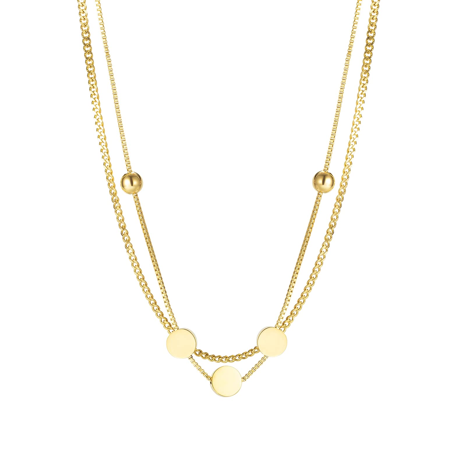 Layered Stackable Necklaces for Women - Stainless Steel Beaded Double Layer Necklace | Elegant Layering Jewelry for Everyday Wear, Date Night & Special Occasions