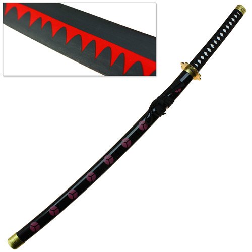 Premium Japanese Anime Sword - Red Blade with Hamon Design - Three Swordsman Pirate Hunter Replica - Perfect for Cosplay, Collectors & Anime Enthusiasts