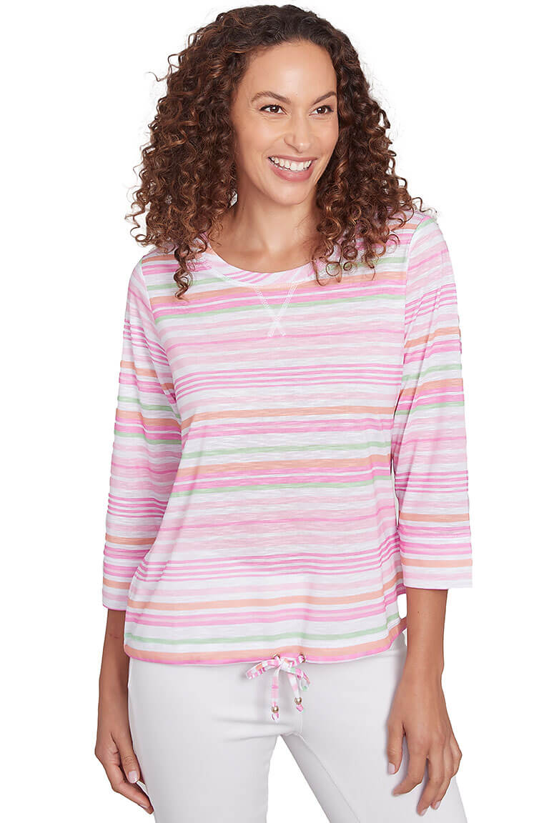 Pink Striped Blouson Top for Women - Trendy Casual & Party Wear - Perfect for Date Nights, Office Outfits, and Weekend Brunch