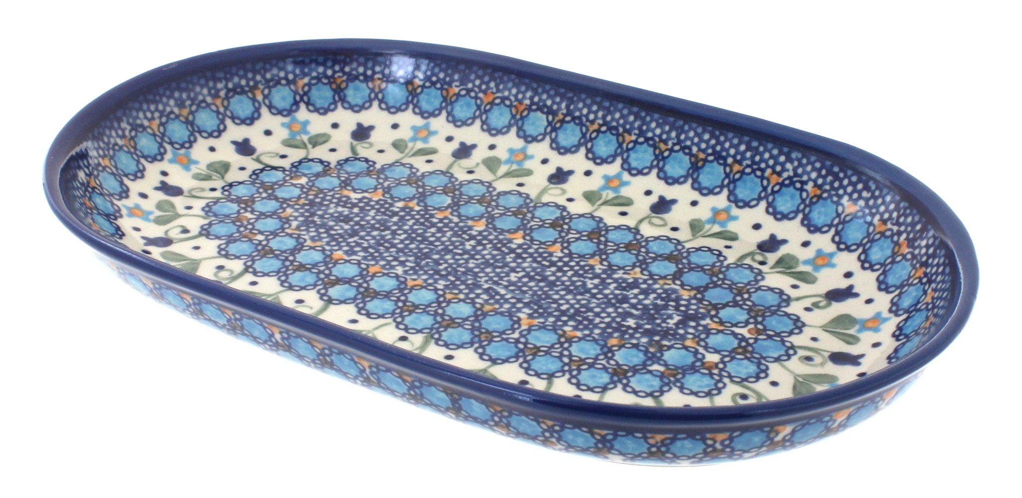 Blue Rose Polish Pottery Savannah Medium Oval Dish - Handmade Ceramic Serving Platter for Dining, Entertaining & Home Decor | Perfect for Appetizers, Cheese, Desserts & Centerpieces
