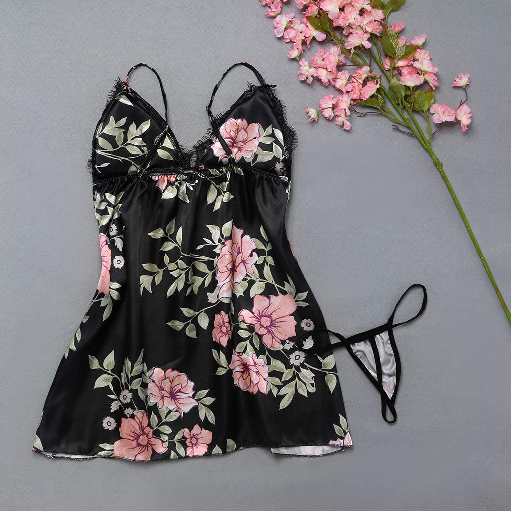 Sexy Lace Lingerie Jumpsuit for Women - Floral Bandage Sleepwear & Sexy Outfit (Black, Size L) | Perfect for Valentine's Day, Boudoir Photography & Romantic Nights