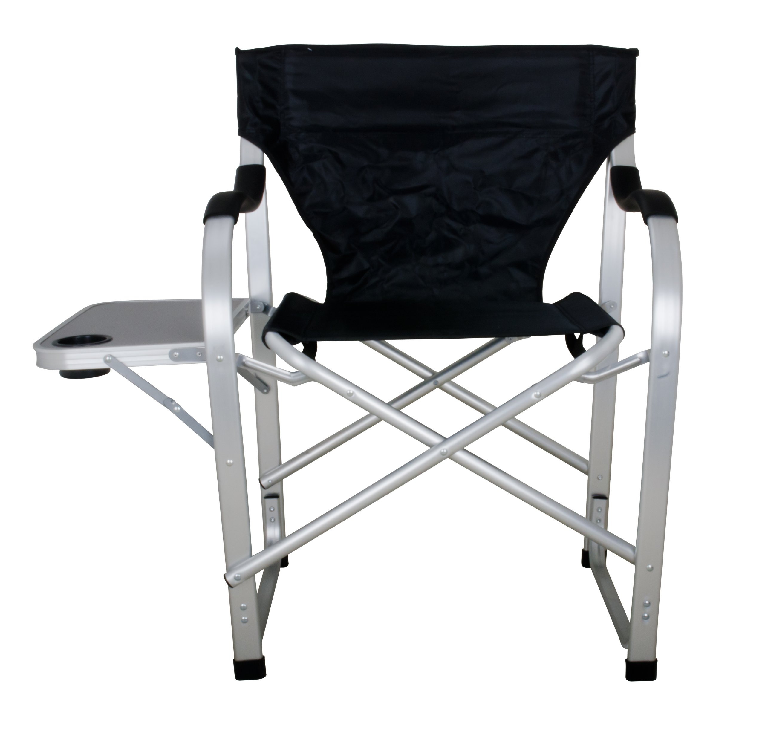 SL1214 Heavy Duty Folding Camping Director Chair with Side Table - Sturdy Outdoor Lounge Chair for Backyard, Beach, Fishing & Tailgating | Black