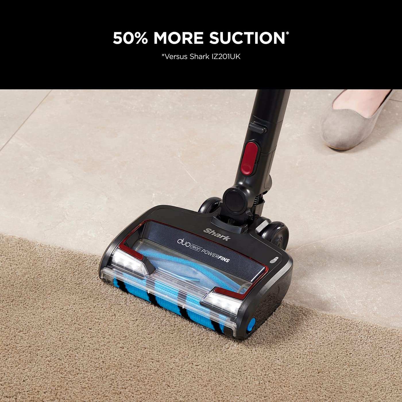 Shark Cordless Stick Vacuum Cleaner - Anti Hair Wrap, 60 Min Runtime, DuoClean Technology with Motorized Pet Tool - Multi-Surface & 20cm Crevice Tools - Black & Red (IZ300UKT) - Perfect for Pet Hair, Hard Floors & Carpets