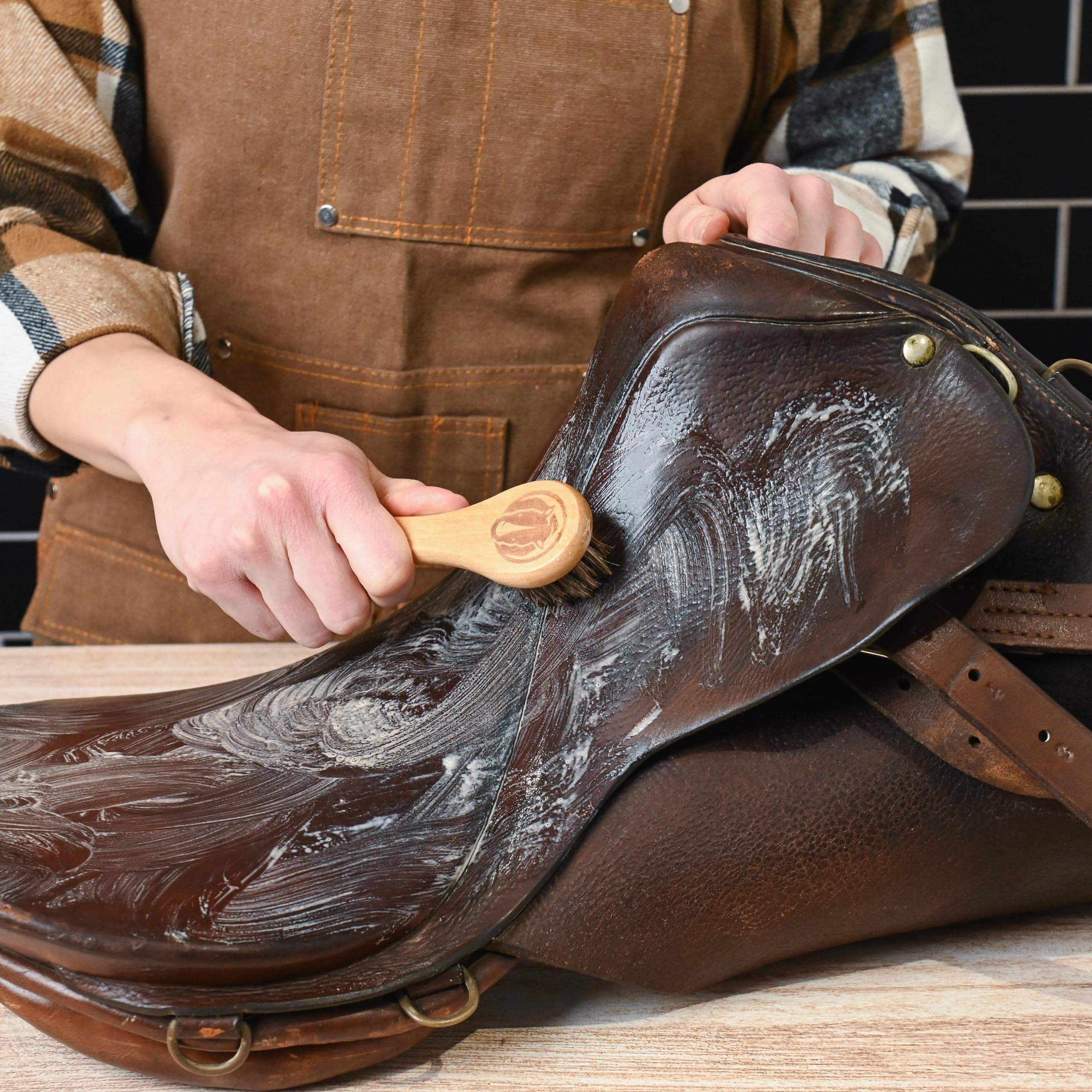 Premium Saddle Cleaning Kit (Saddle Soap, Leather Cleaner, Brushes & Cloths) - Complete Care for Saddles, Bridles, Boots, Reins & Leather Tack - Made in USA - Ideal for Equestrian Care & Leather Maintenance
