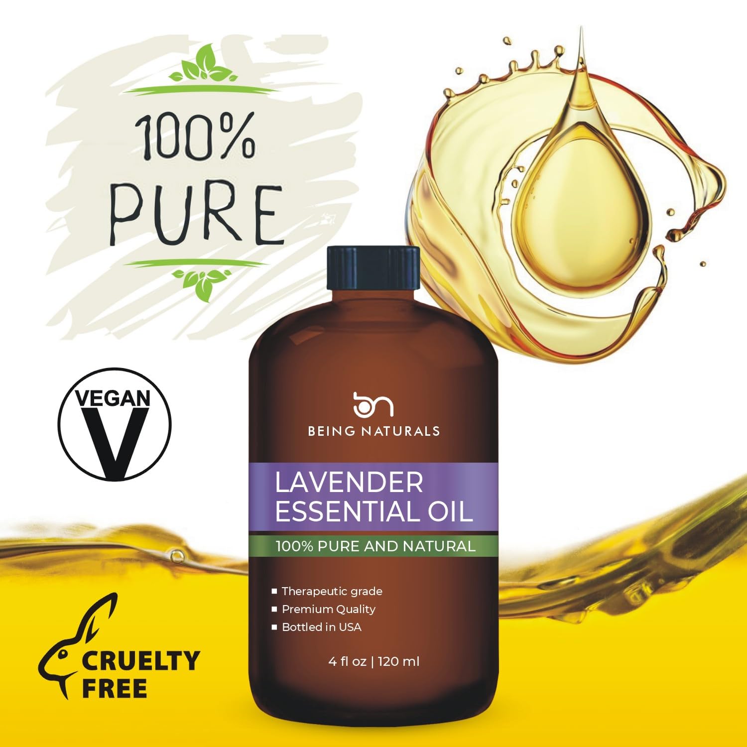Lavender Essential Oil 4 FL OZ (118ml) - 100% Pure & Natural Therapeutic Grade Aromatherapy Oil with Glass Dropper for Relaxation, Sleep & Stress Relief - Perfect for Diffusers, Massage & Skincare