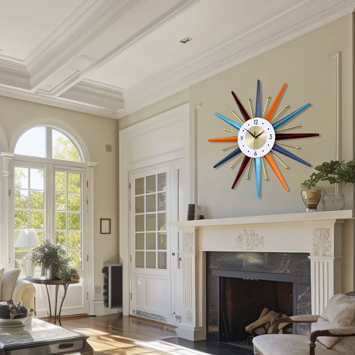31 Inch Large Wall Clock - Modern Starburst Design, Silent Non-Ticking Battery Operated, Mid-Century Decor for Living Room, Bedroom, Kitchen & Office | Perfect Home Decor & Gift Idea