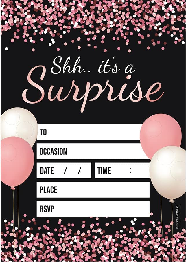 Kirsten McMillan 32-Piece Surprise Party Invitation Set - Elegant A6 Birthday Invitations with Envelopes - Perfect for Adult Celebrations, Anniversaries & Special Events | UK Designed & Printed