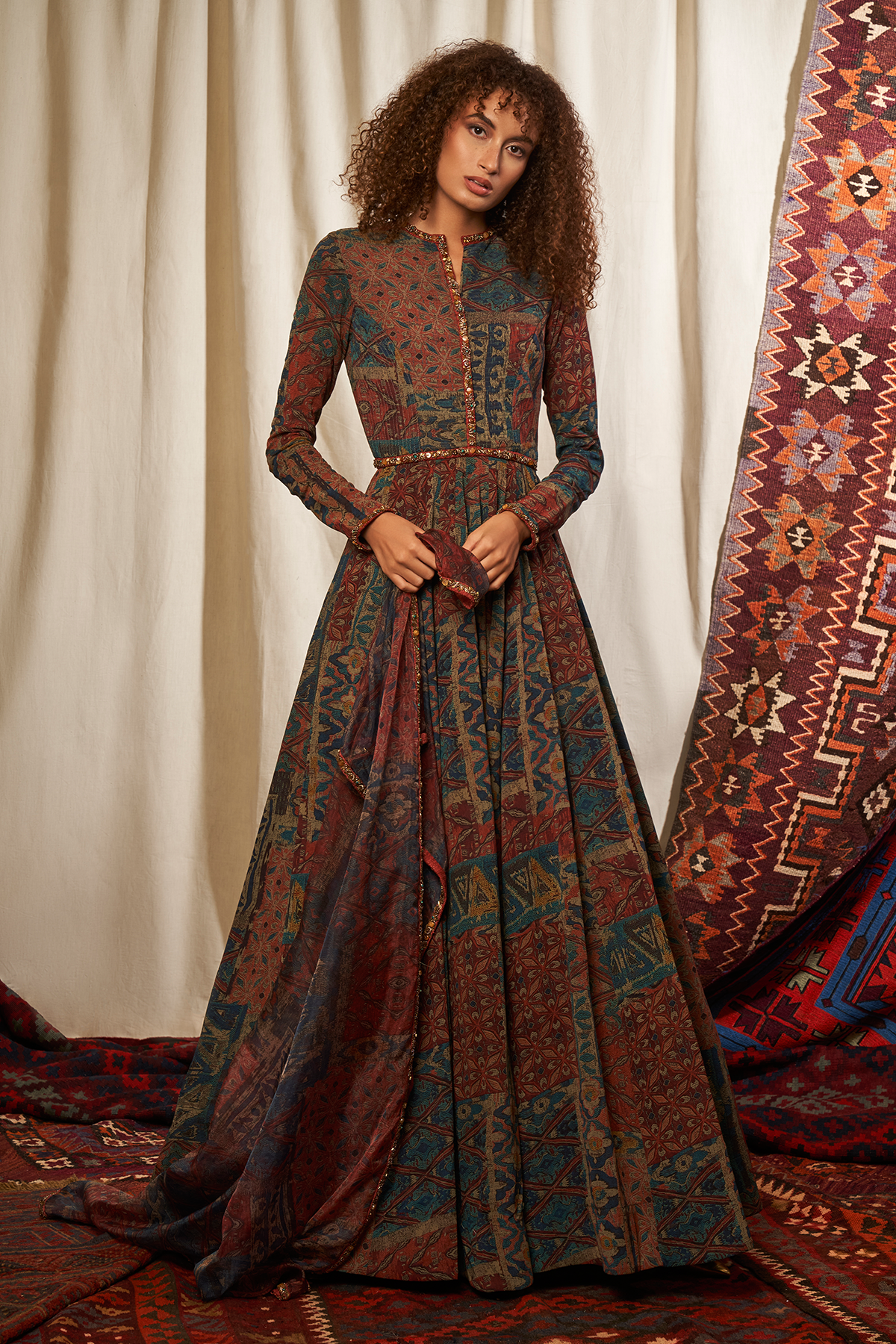 Stylish Carpet Print Anarkali Suit with Dupatta - Elegant Indian Ethnic Wear for Weddings, Festivals & Special Occasions