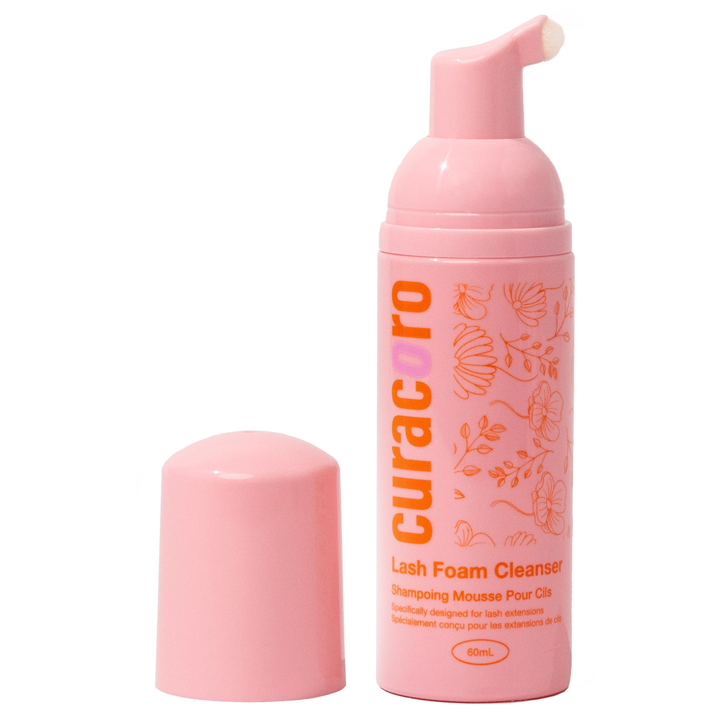 Curacoro 60ML Eyelash Extension Cleanser & Lash Shampoo - Gentle Foam Cleanser for Lash Extensions, Dry & Sensitive Skin - Waterproof Makeup Remover for Professional Salon & Home Use - Perfect for Daily Lash Care & Post-Extension Cleaning
