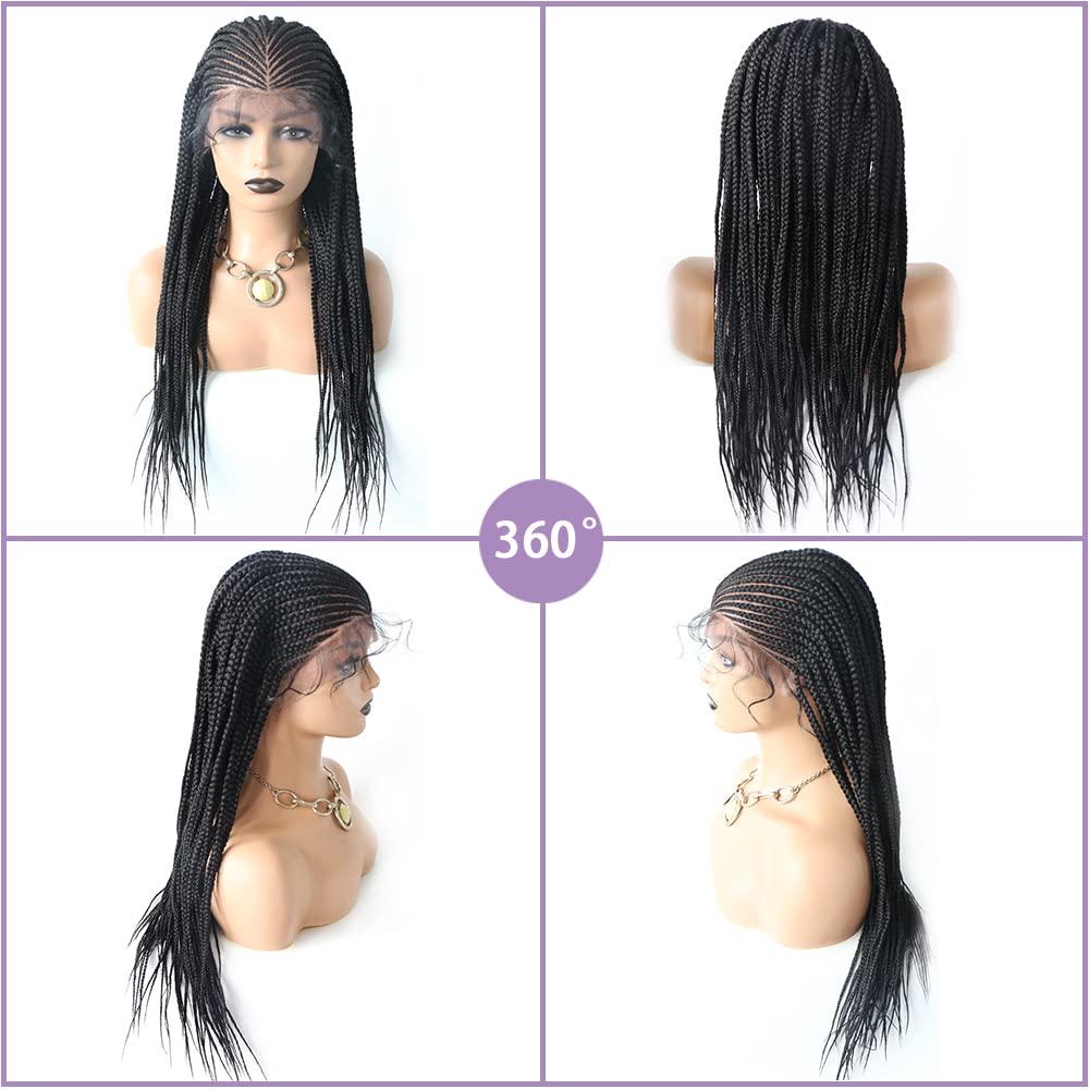 Premium Heat Friendly Glueless Wigs for Women - Swiss Lace Front Cornrow Micro Twist Pre-Plucked Natural Hairline Long Box Braided Wig (#1B Black) | Perfect for Daily Wear, Cosplay & Protective Styling