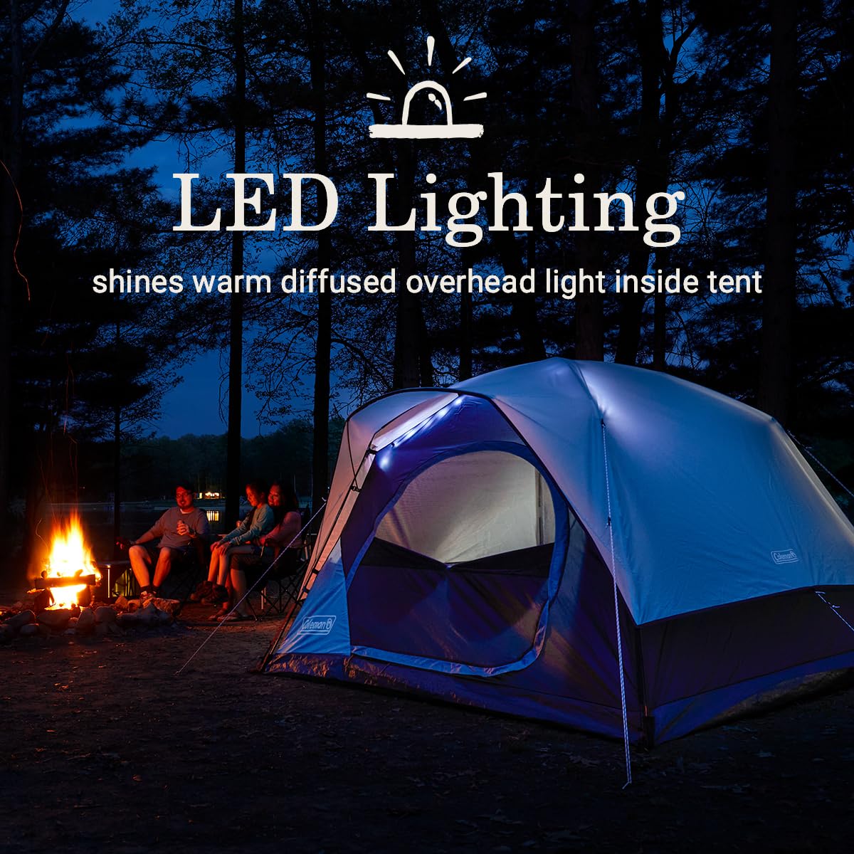 Coleman Skydome 4-Person Camping Tent with Built-in LED Lights - Weatherproof, PFAS-Free Materials, Easy 5-Minute Setup - Perfect for Family Camping, Backpacking & Outdoor Adventures