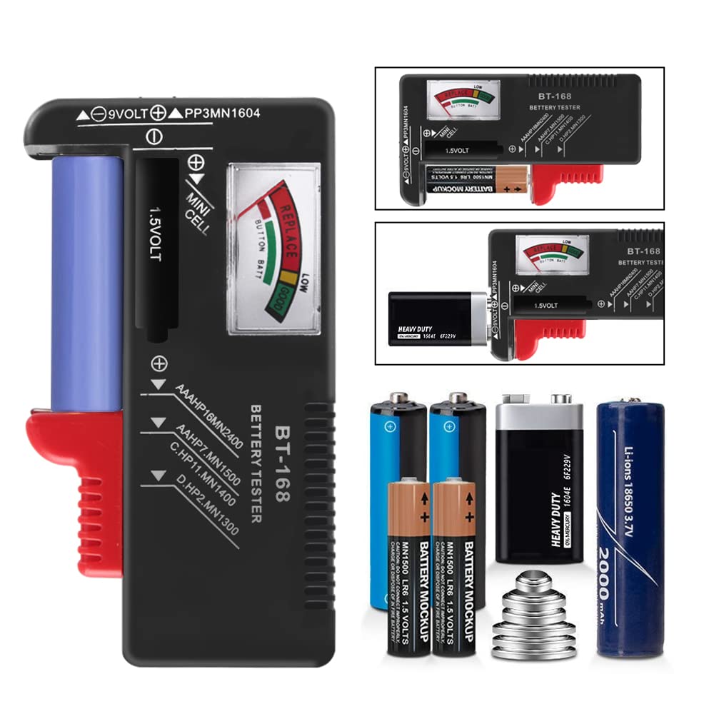VTECHOLOGY Universal Battery Tester BT-168 - AA AAA C D 9V 1.5V Button Cell Battery Checker for Household Devices, Toys, Flashlights & Small Electronics (No Battery Required)