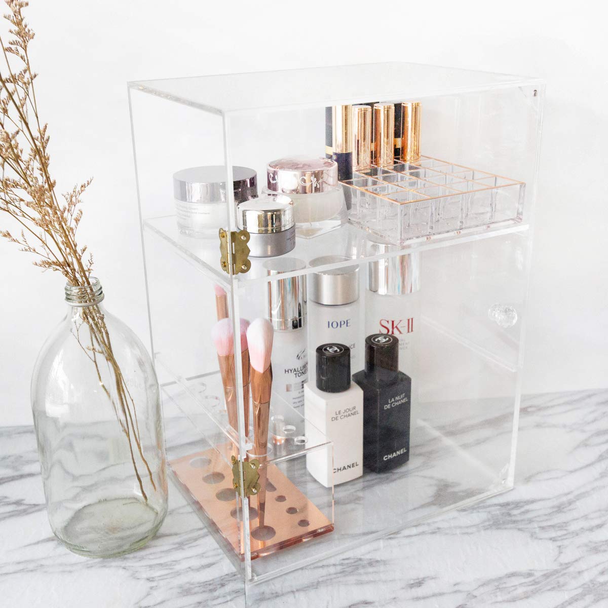 Moonlight Rose Gold Acrylic Lipstick Holder & Organizer - 24 Slot Makeup Storage for Vanity or Drawer | Perfect for Cosmetic Display & Beauty Counter Organization
