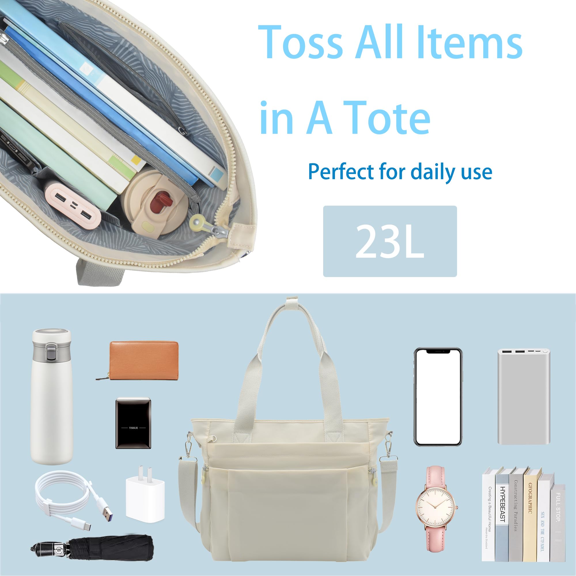 Stylish Large Tote Bag for Women with Multiple Compartments & Zipper Closure - Durable Waterproof Work Shoulder Bag Perfect for Office, Travel, Gym & Daily Commute