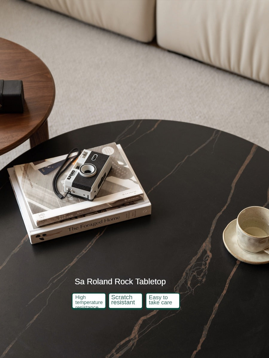 Solid Black Walnut Wood Coffee Table with Rock Surface - Rustic Modern Living Room Furniture for Home Decor