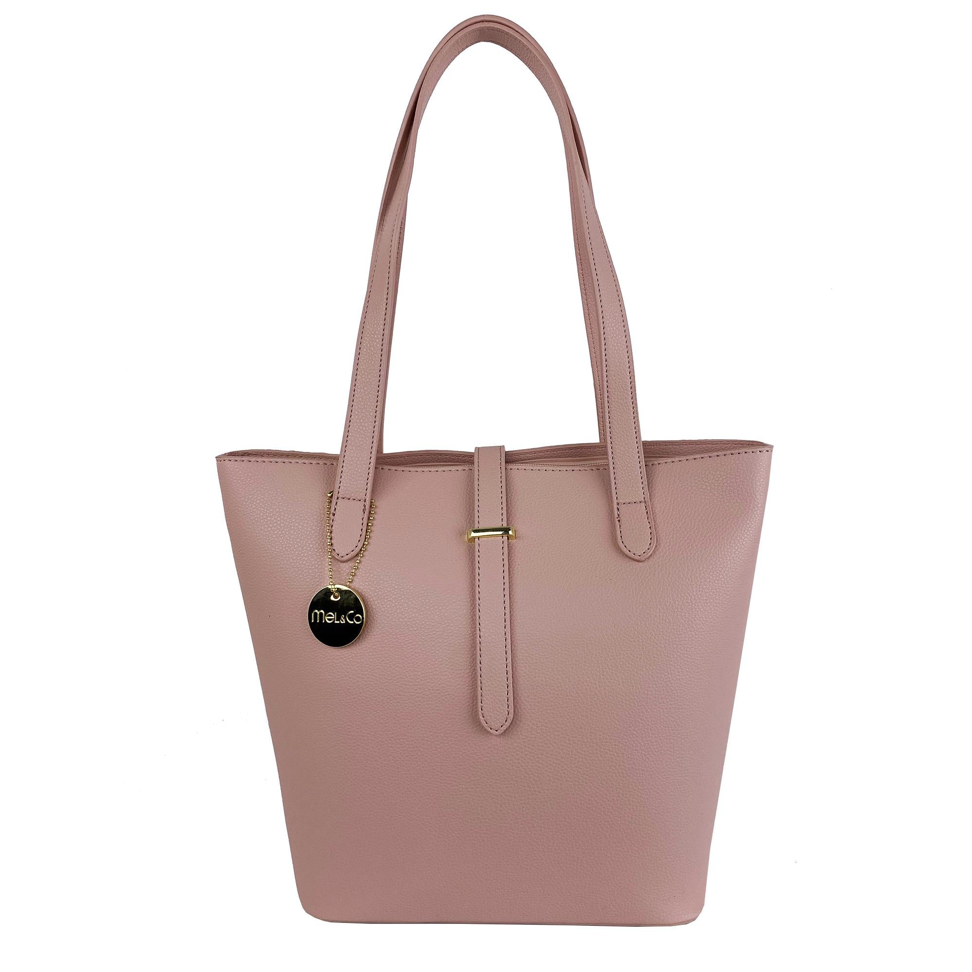 Mel&Co Stylish Grainy Belt Buckle Shoulder Bag for Women - Trendy Muted Pink Crossbody Purse | Perfect for Work, Travel & Everyday Use