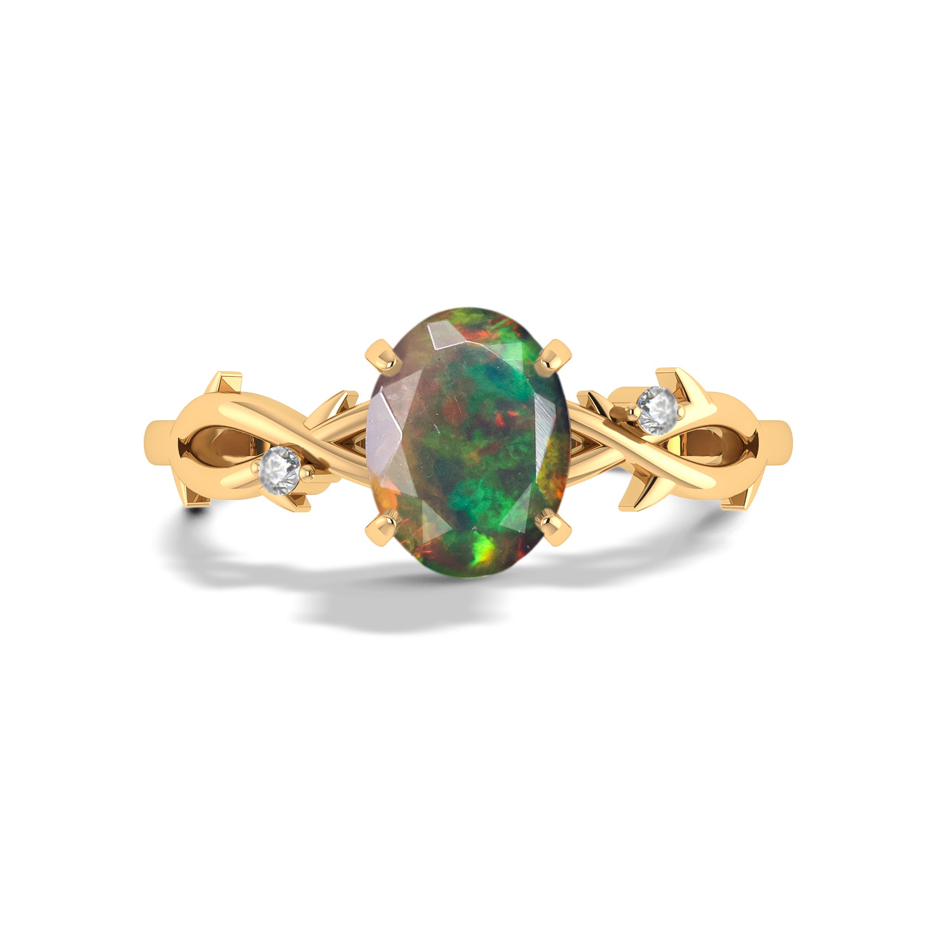 Natural Black Opal & Diamond Crossover Solitaire Ring for Women | Elegant Wedding, Engagement & Anniversary Jewelry Gift