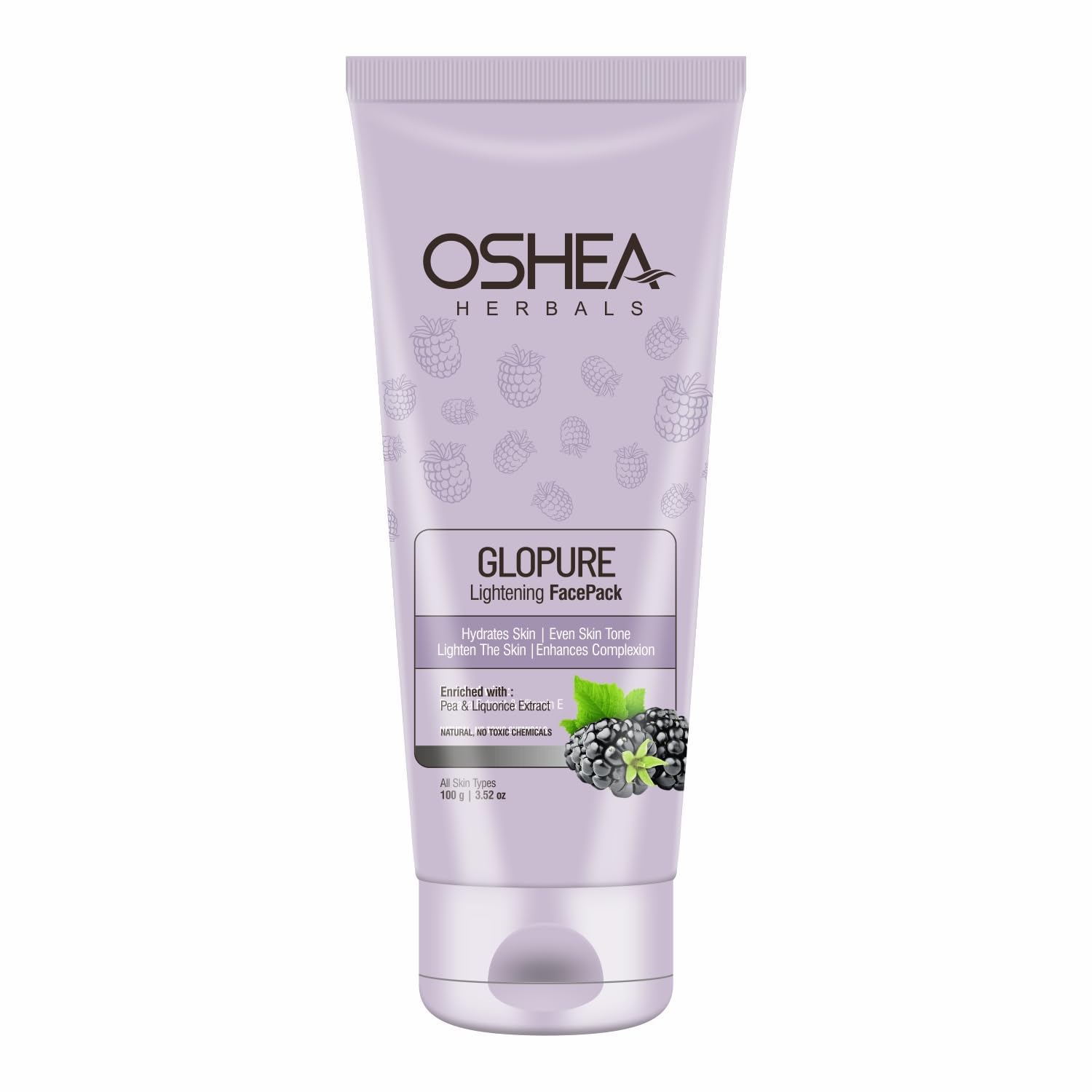 Oshea Herbals Glopure Brightening Face Mask for All Skin Types | Lightens & Hydrates Skin | Pea & Licorice Extract | 100g | Perfect for Daily Skincare & Glowing Complexion