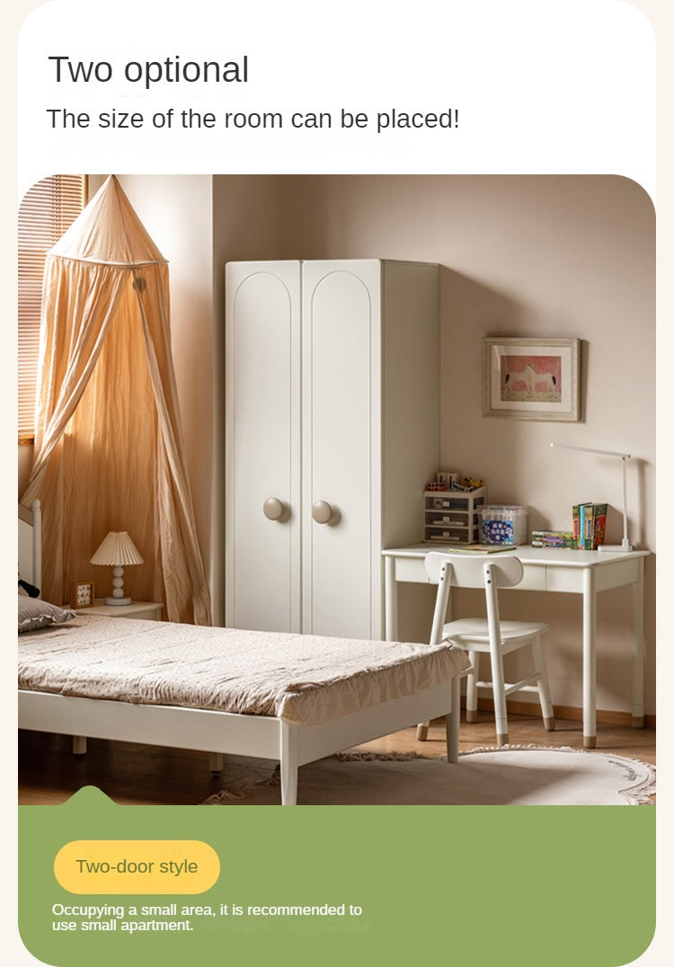 Pine Solid Wood White Cream Children's Wardrobe - Kids Bedroom Storage Organizer for Clothes, Toys & Books - Perfect for Nursery, Bedroom & Playroom Organization
