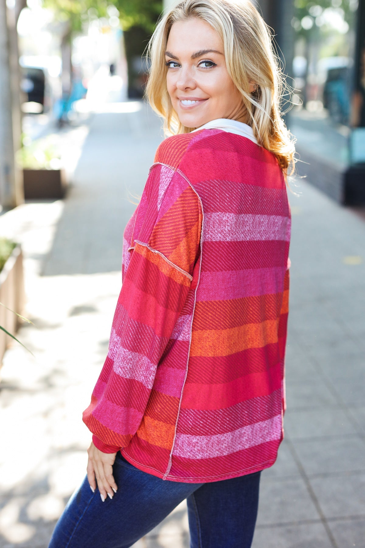 Bold Magenta Striped Button-Down Shirt with Placket Collar - Stylish Casual Wear for Work, Outings & Date Nights