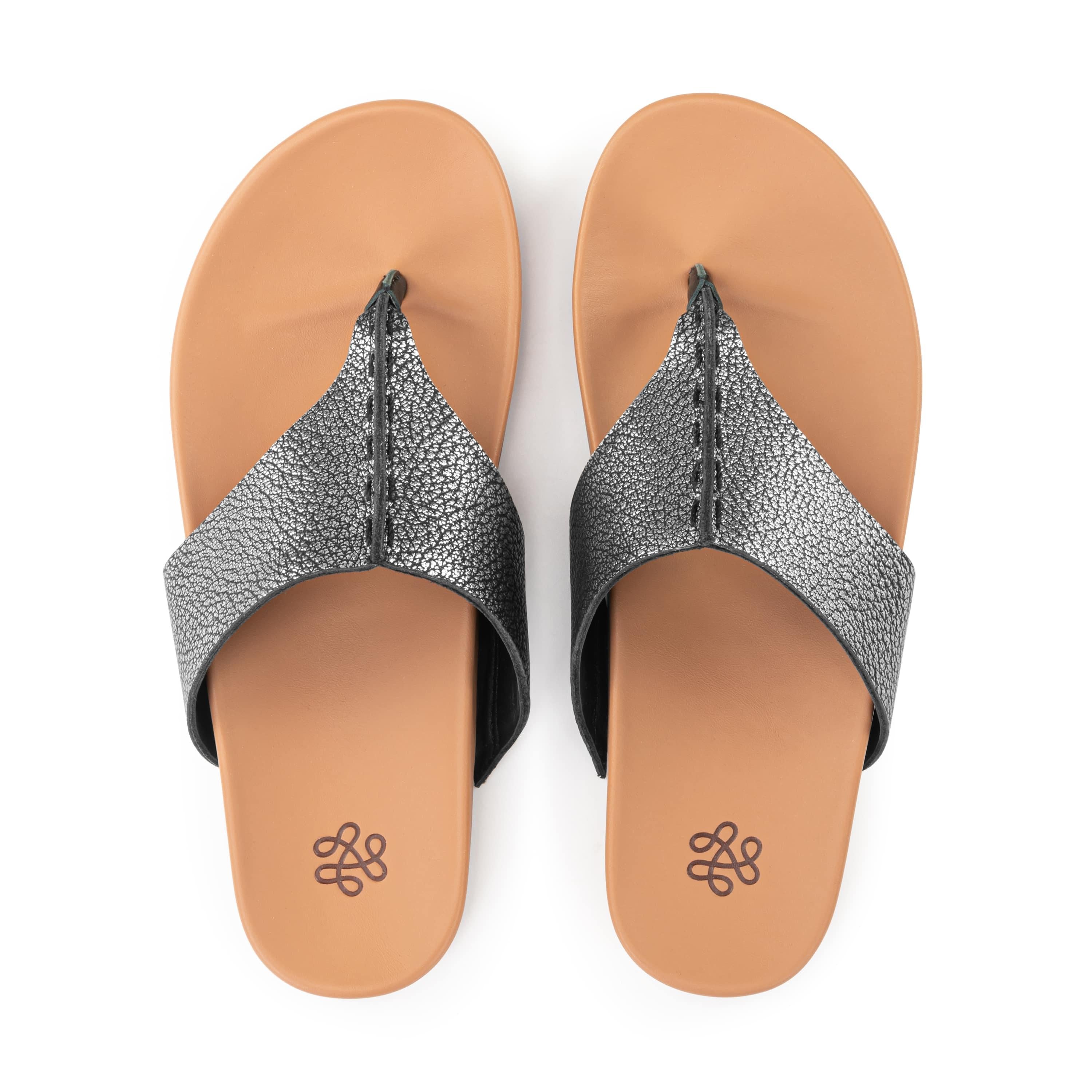 Everly Sandal - Genuine Leather Women's Sandals in Dark Silver | Comfortable & Stylish for Summer, Beach, and Casual Outings
