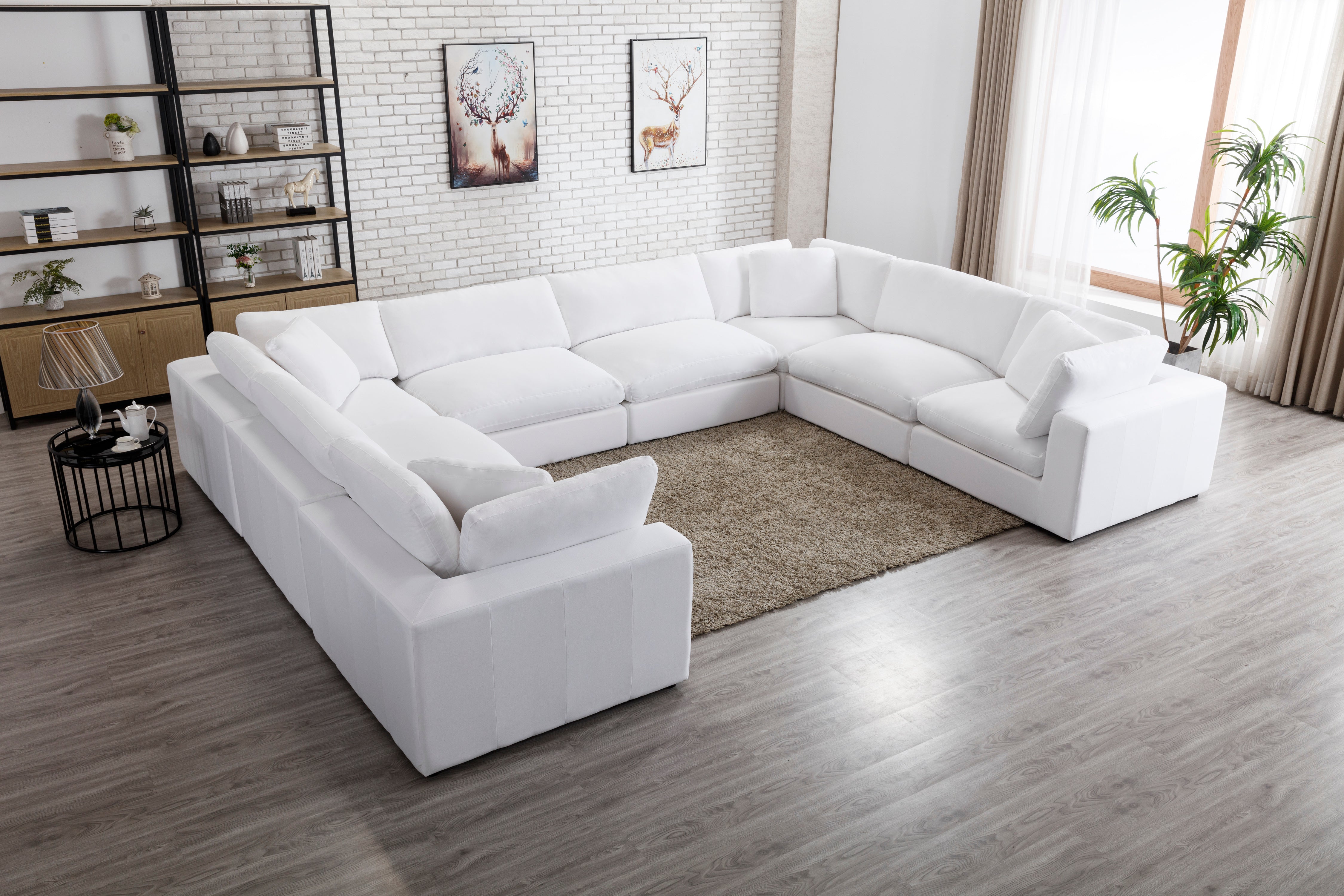 Rivas Contemporary Feather Fill 8-Piece Modular Sectional Sofa in White | Modern Living Room Furniture for Home & Office Comfort