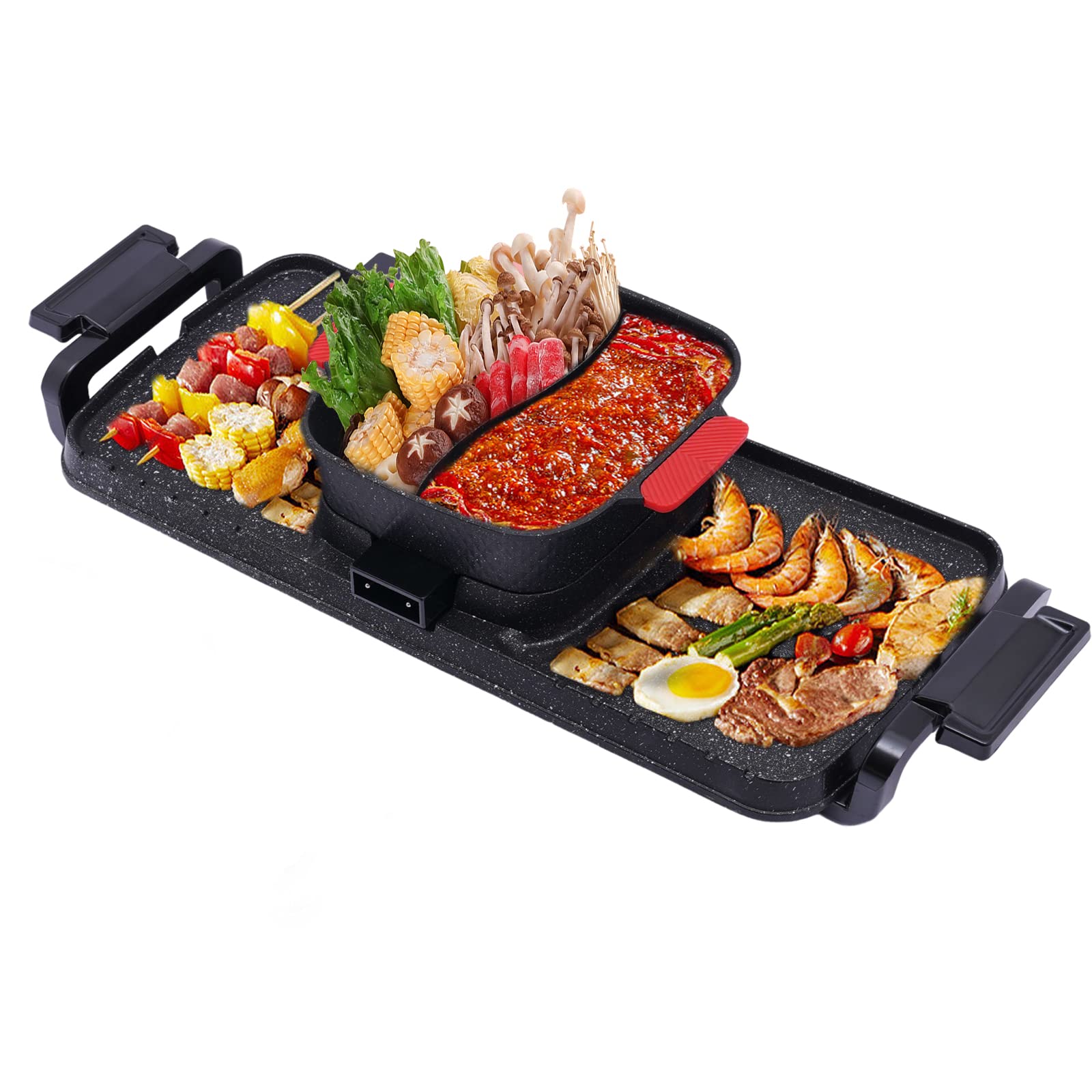 2-in-1 Electric Grill and Hot Pot Combo with Dual Temperature Control - 5 Adjustable Heat Settings for Korean BBQ, Teppanyaki & Shabu Shabu - Perfect for Family Dinners, Parties & Indoor Cooking