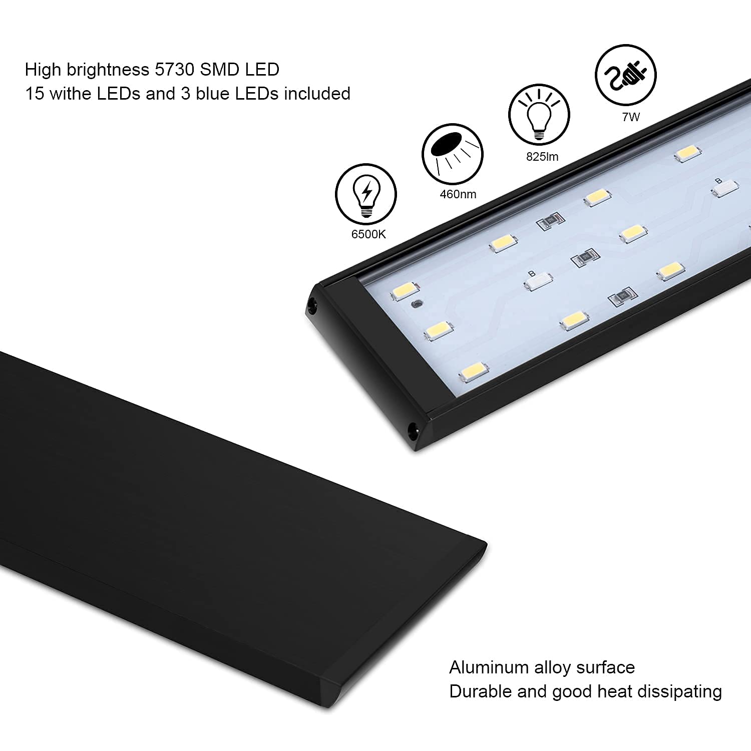 Best LED Aquarium Light for 5-10 Gallon Fish Tanks - Clip-On White & Blue 7W Lighting for Freshwater & Saltwater Aquariums - Perfect for Plant Growth, Coral Reefs, and Night Viewing