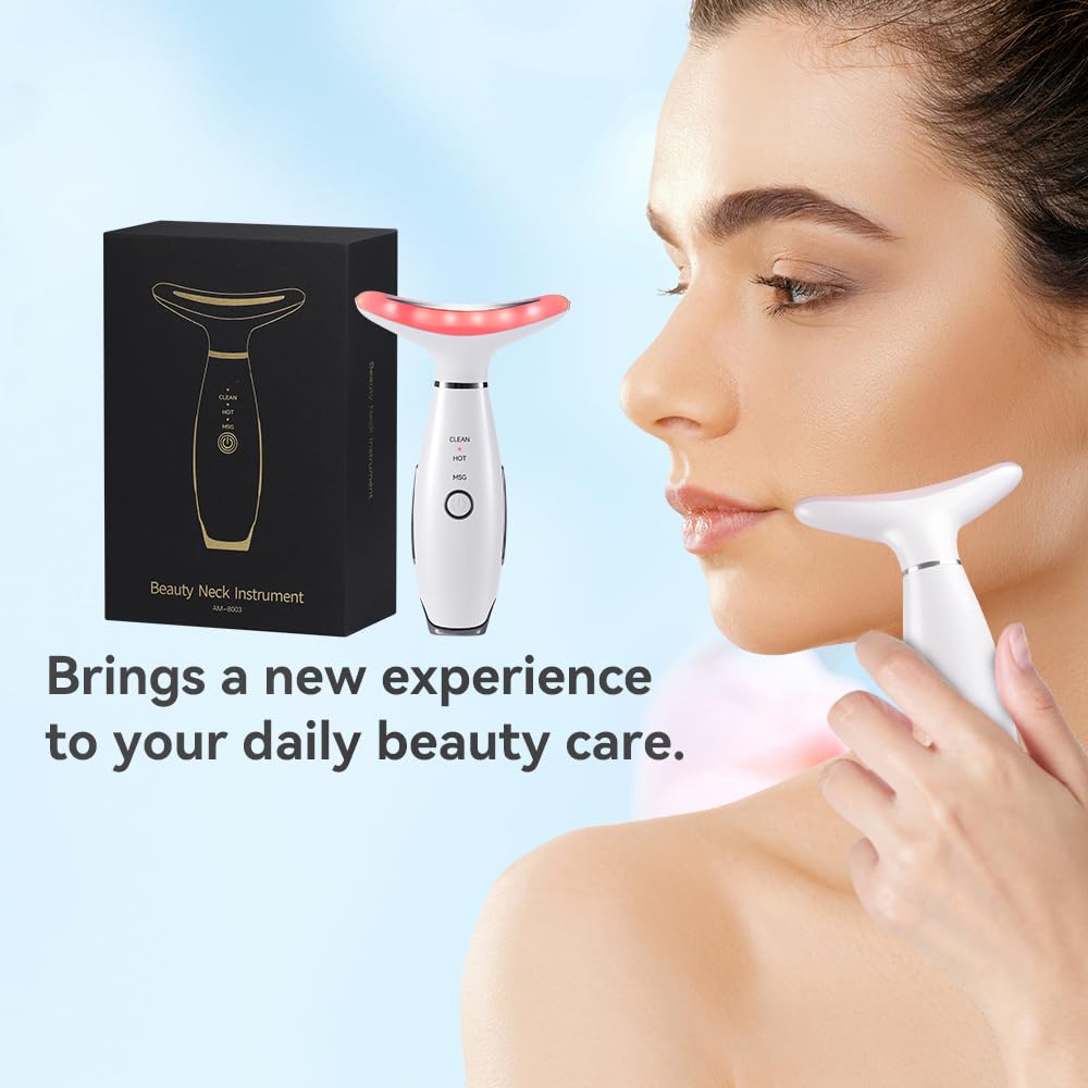 7-Color Neck & Face Massager with Heat & Vibration - Skin Care & Face Sculpting Tool for Home Spa & Relaxation - Perfect for Anti-Aging & Stress Relief - White