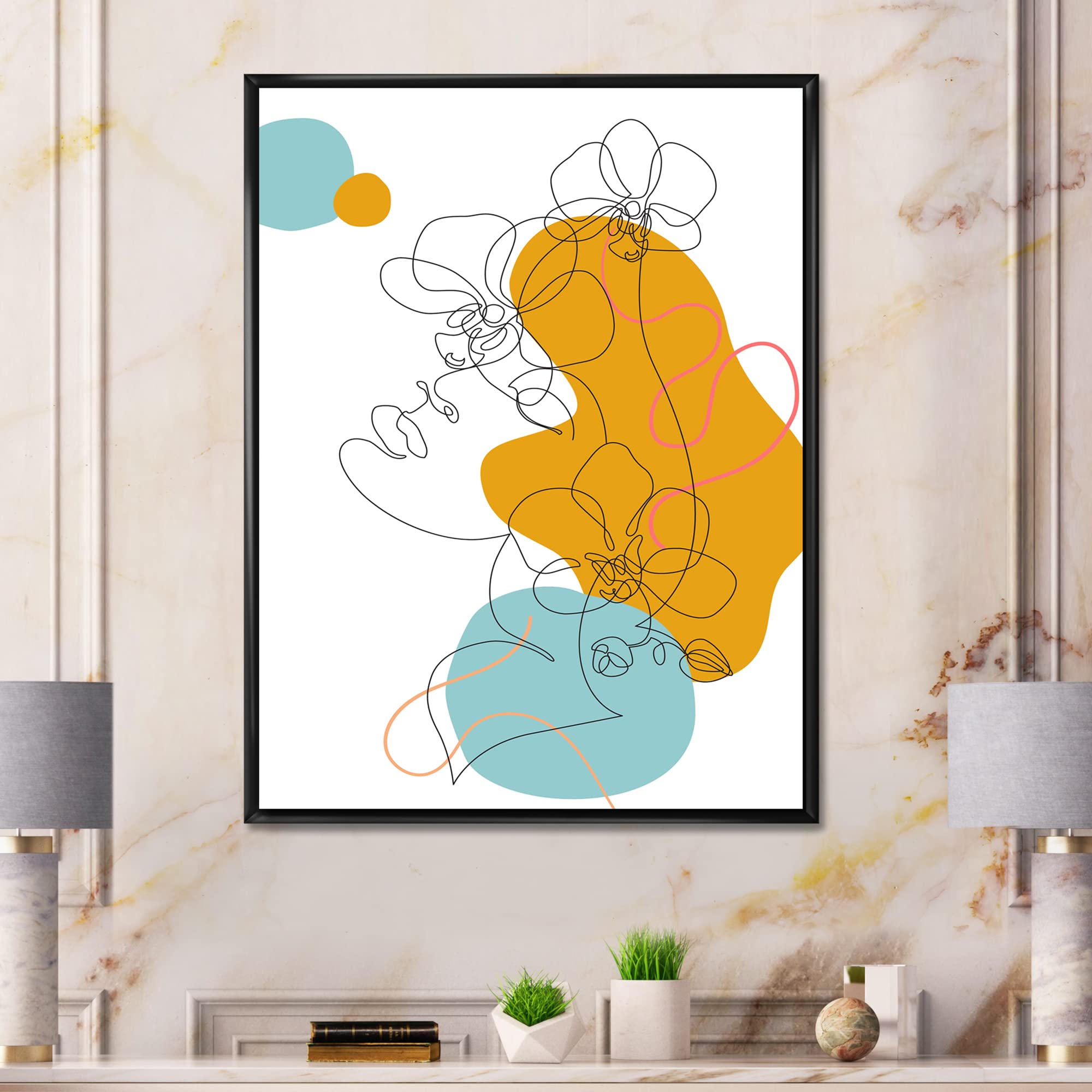 One Line Drawing Wall Art - Modern Framed Canvas Print for Women | Elegant Home Decor for Living Room, Bedroom & Office
