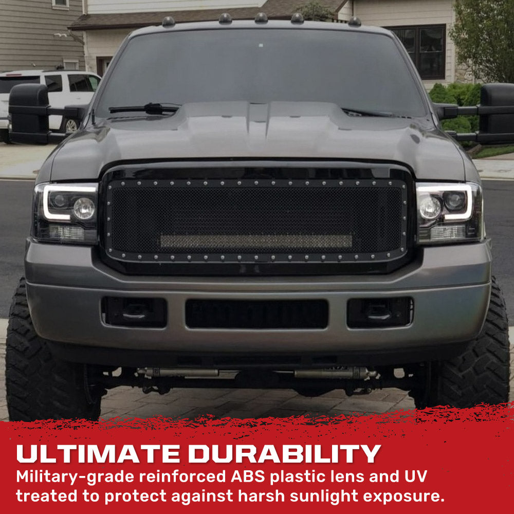 Ford Super Duty 2005-2007 Projector Headlights with OLED Halos & DRL - Smoked or Clear Lens - Upgrade for Night Driving & Off-Road Adventures