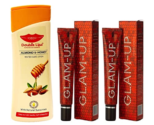 Double Lips Body Lotion with Almond & Honey + Glam Up Cream - 2 Piece Moisturizing Combo Pack for Dry Skin Care & Nighttime Hydration