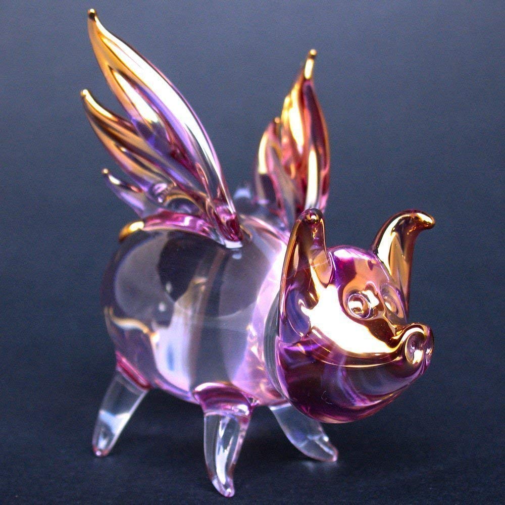 Hand Blown Glass Flying Pig with Wings Figurine - Unique Home Decor & Gift for Collectors - Perfect for Shelves, Desks, and Party Centerpieces