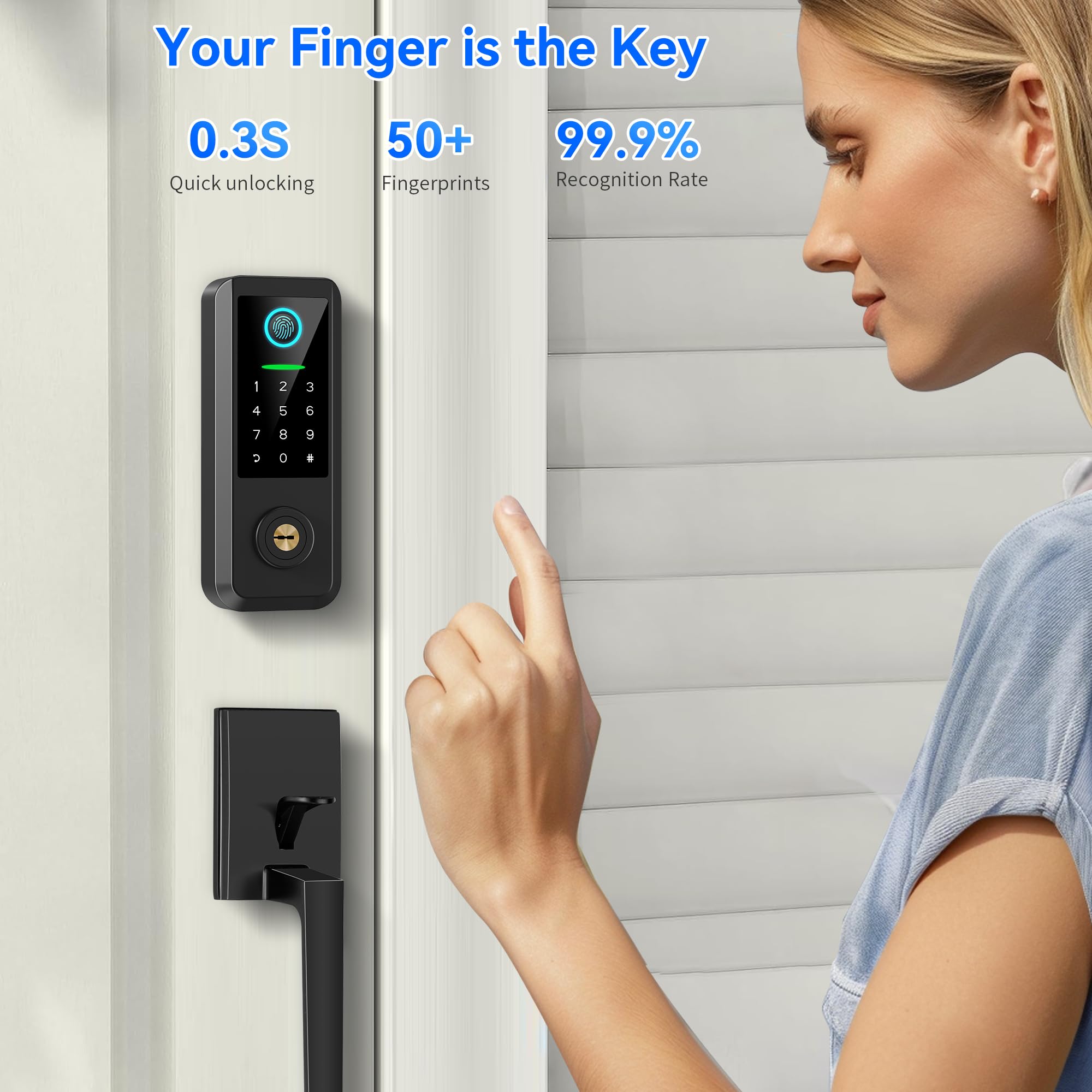 Smart Fingerprint Door Lock with Keypad & Bluetooth - 5-in-1 Keyless Entry Deadbolt with Auto Lock & Handle Set (Black) - Perfect for Home Security & Smart Access Control