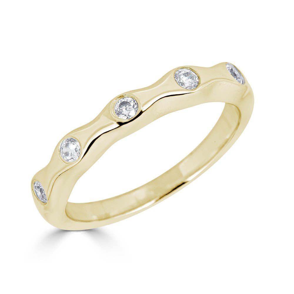 14KT Gold 1/5 CTW Diamond Flush Set Wavy Band Ring for Women - Elegant Stackable Wedding Band, Anniversary Gift for Her, Perfect for Everyday Wear & Special Occasions