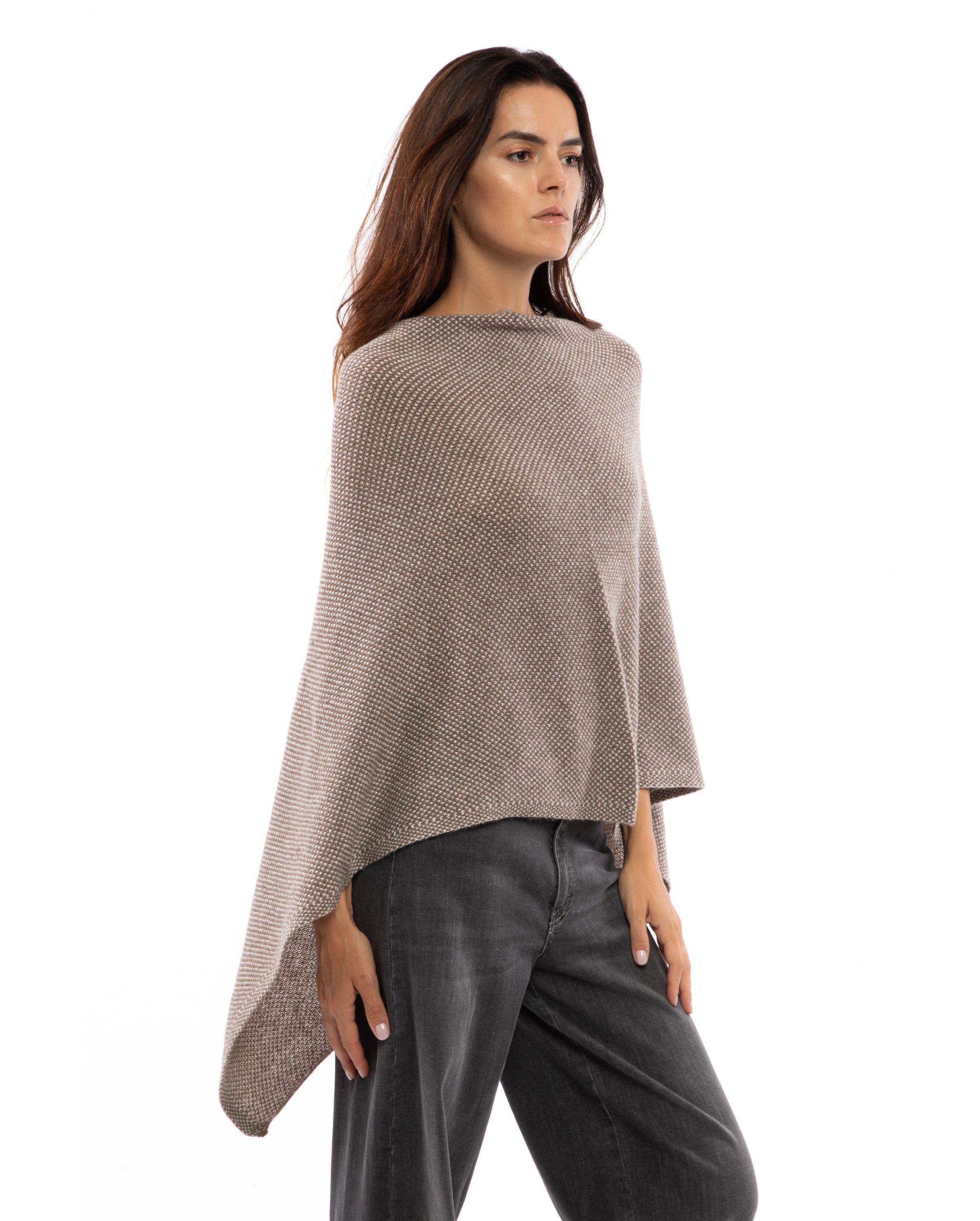 Luxury Women's Pure Cashmere Asymmetrical Poncho Shawl - Soft Light Brown Winter Wrap for Fall & Winter Fashion, Office Wear & Outdoor Activities