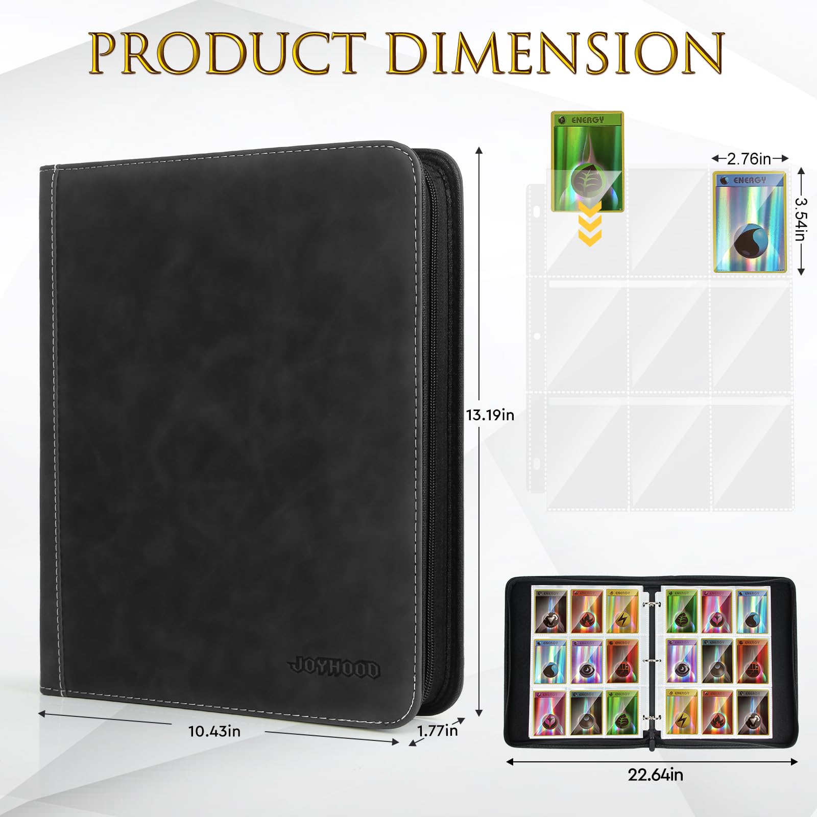 JoyHood 900-Capacity Trading Card Binder - 9-Pocket Premium Card Album Holder for TCG, MTG, Pokemon, Yu-Gi-Oh & OPCG Collectors (Black) - Perfect for Card Storage, Organization & Gaming Tournaments