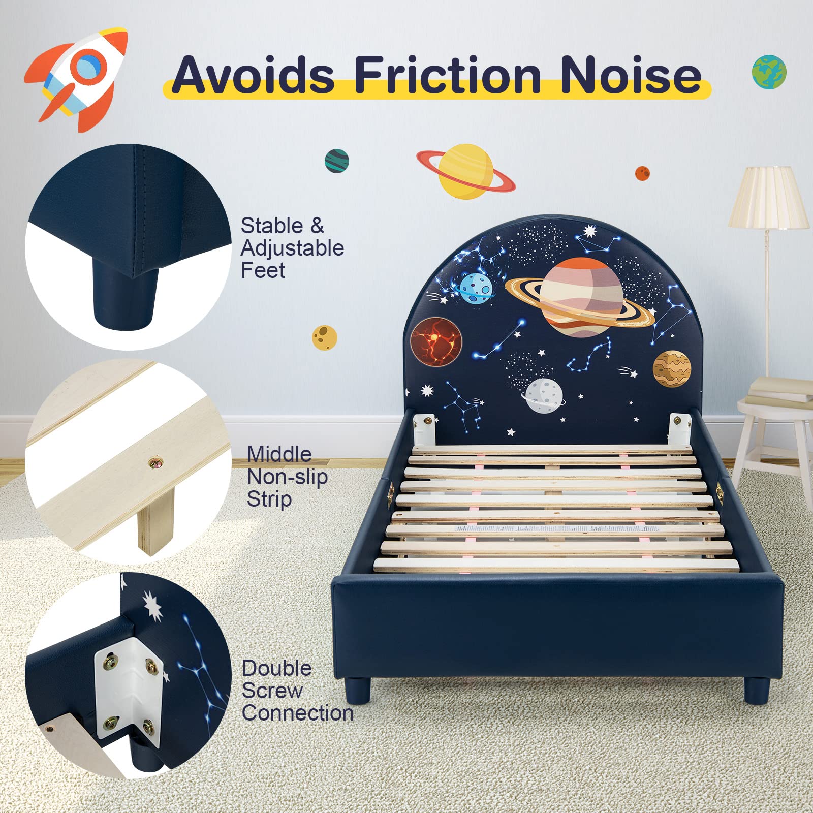Honey Joy Twin Size Wooden Bed Frame for Kids with Headboard & Slat Support - No Box Spring Needed - Sturdy Toddler Bed for Boys & Girls - Fits Standard Twin Mattress - Perfect for Bedrooms, Playrooms & Guest Rooms