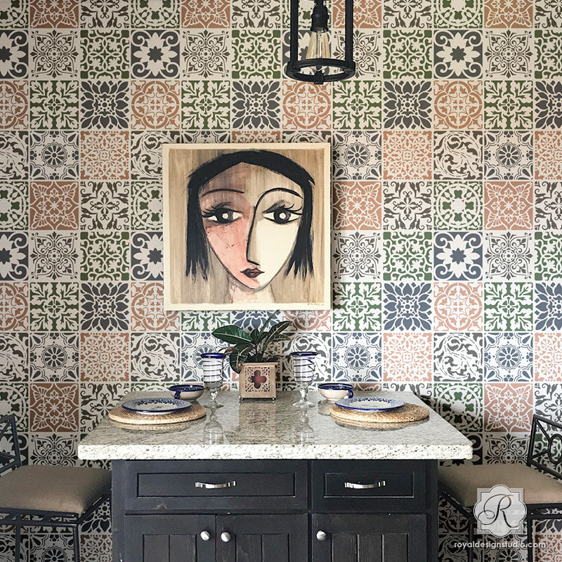 Paladeo Allover Tile Stencil - Reusable DIY Wall & Floor Stencil for Home Decor, Bathroom & Kitchen Renovation | Perfect for Painting Patterns on Tiles, Backsplash & Furniture
