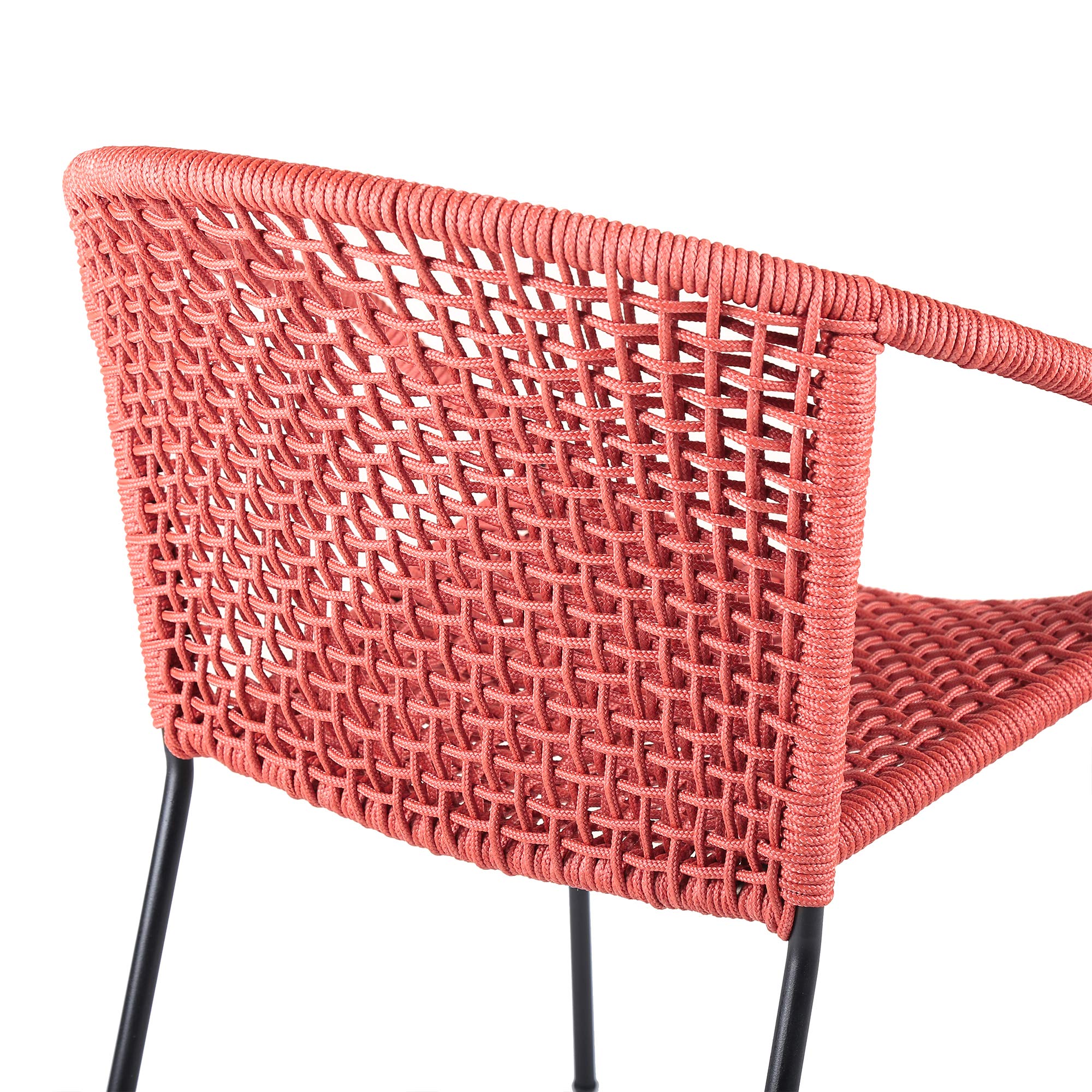 Armen Living Modern Stackable Steel Dining Chair Set of 2 - Indoor Outdoor Patio Furniture with Brick Red Rope - Perfect for Backyard, Garden & Small Space Dining