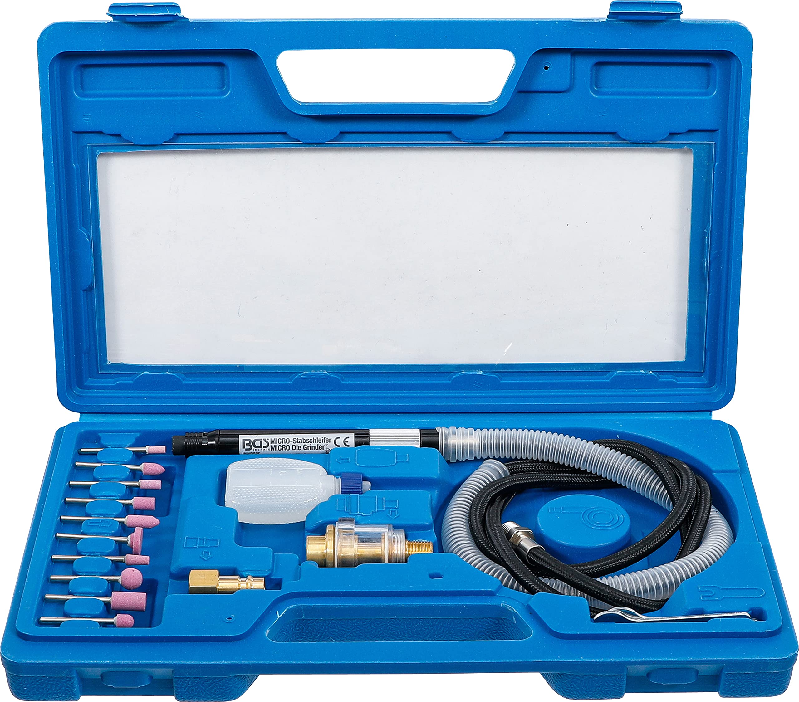 BGS 3249 Micro Air Grinder Kit - 17-Piece Professional Pneumatic Tool Set with Multiple Attachments (Multicolor) - Perfect for Metal Polishing, Engraving, and DIY Crafts