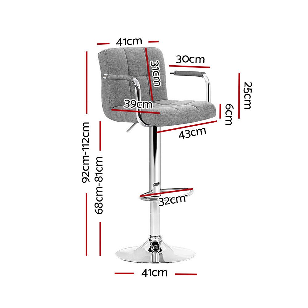 2-Pack Grey Fabric Bar Stools with Gas Lift and Armrests - Perfect for Kitchen Islands, Breakfast Bars, and Home Bars