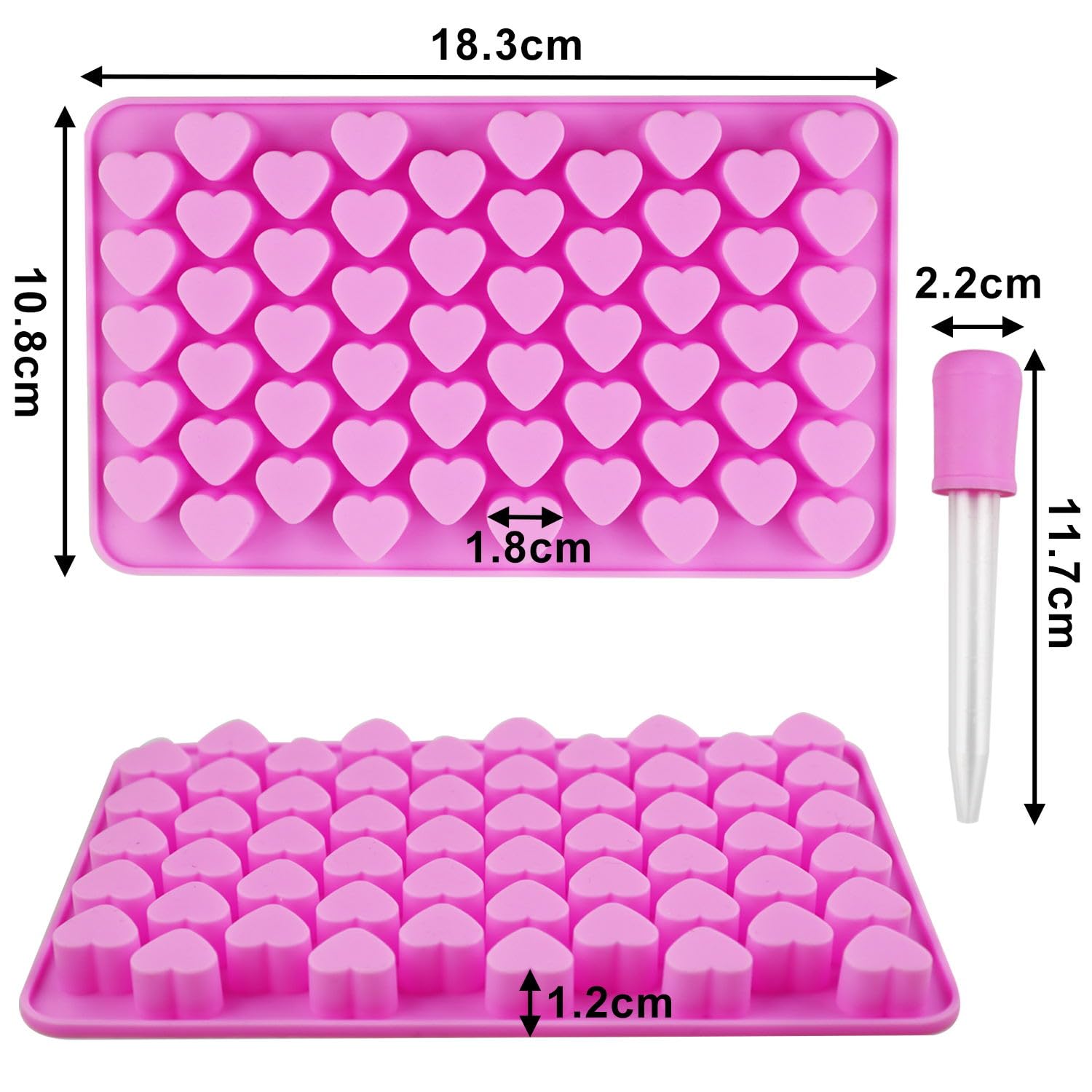 Premium 2-Pack Silicone Heart Molds for Wax Melts, Candles & DIY Crafts - Includes 2 Droppers - Perfect for Chocolate, Gummies, Soap, Ice Cubes & Valentine's Gifts - Ideal for Home Decor, Party Favors & Romantic DIY Projects