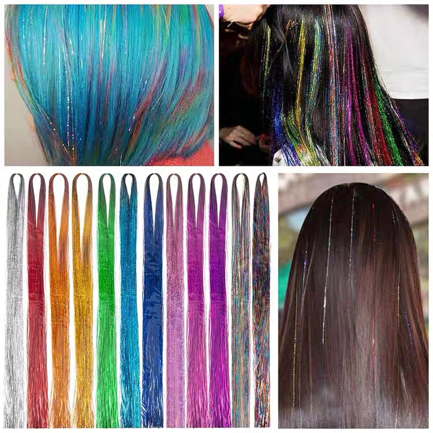 40-Inch Green Hair Tinsel Extensions – 100 Strands Glitter Hair Highlights for Women & Girls – Heat-Resistant & Easy to Apply – Perfect for Parties, Halloween, Cosplay and Festivals